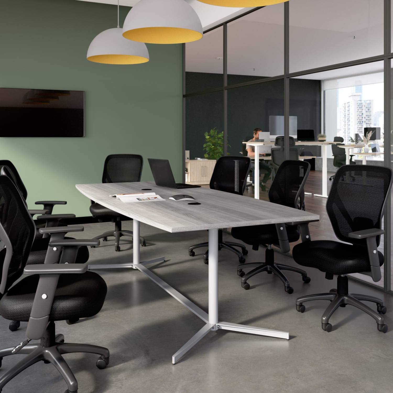 Bush Business Furniture 96-inch Office Conference Table with Metal Base, Platinum Gray, Standard Delivery