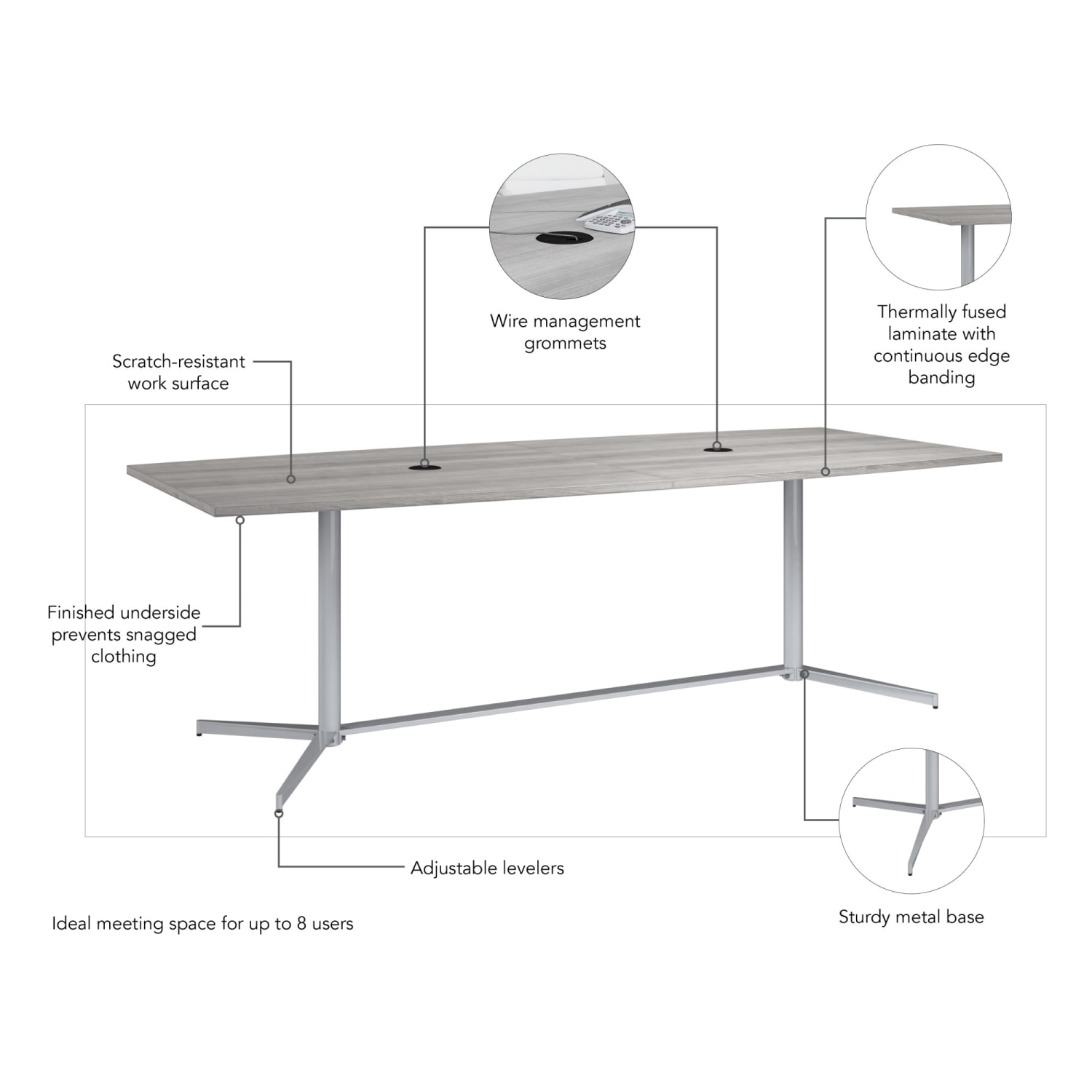 Bush Business Furniture 96-inch Office Conference Table with Metal Base, Platinum Gray, Standard Delivery - Image 6