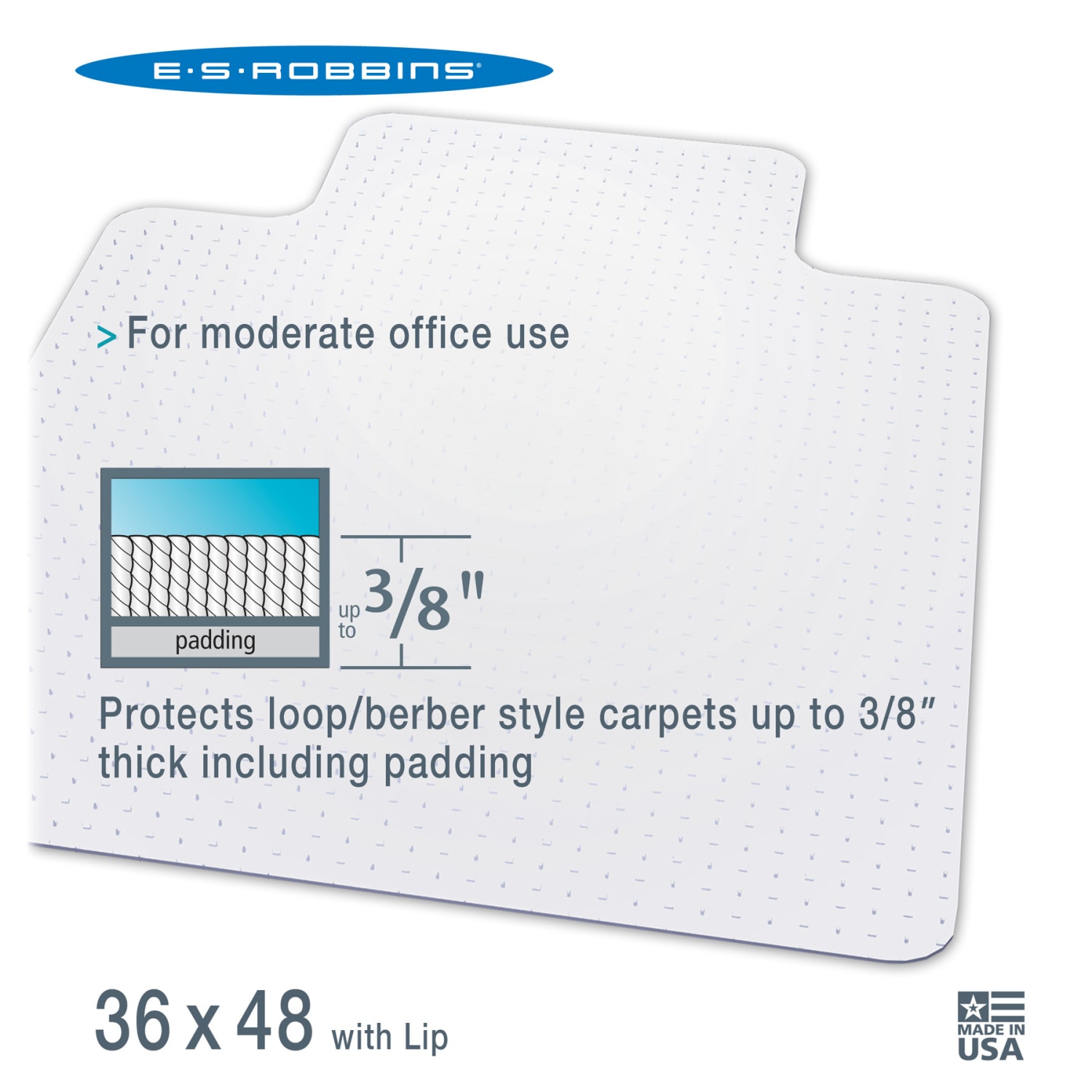 ES Robbins Multi-Task AnchorBar Carpet Chair Mat, Standard Lip, 36inW x 48inD, Clear - Image 3