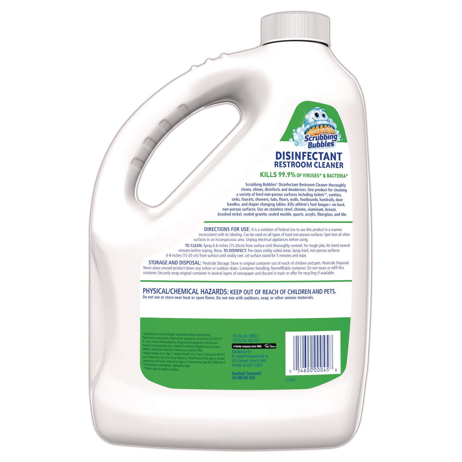 Scrubbing Bubbles Disinfectant Restroom Cleaner, Citrus Scent, 1 gal Bottle, 4/Carton - Image 4