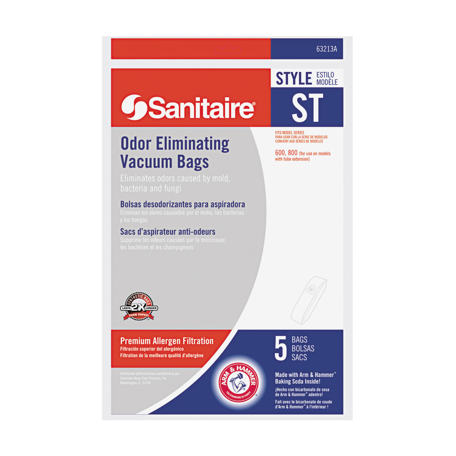 Sanitaire ST Premium Vacuum Bags, 6.1-Quart, White, Pack Of 5 Bags