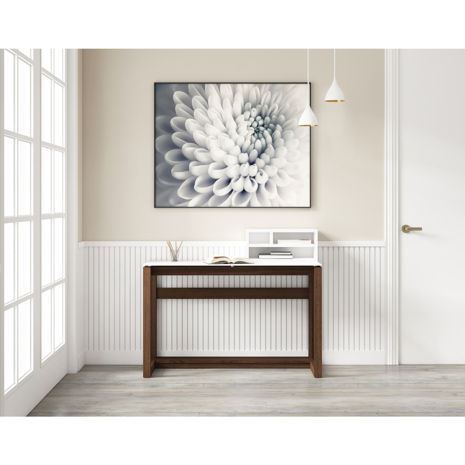 Whalen Cecile 48inW Writing Desk, Snowdrift White/Walnut - Image 6