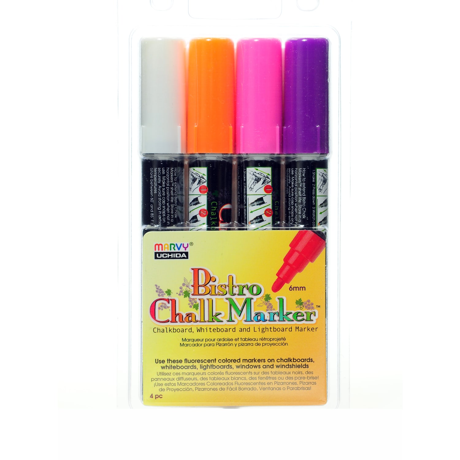 Marvy Uchida Bistro Chalk Markers, 4 Markers Per Set, Pack Of 2 Sets, Broad Point, Assorted Colors, 8 Markers