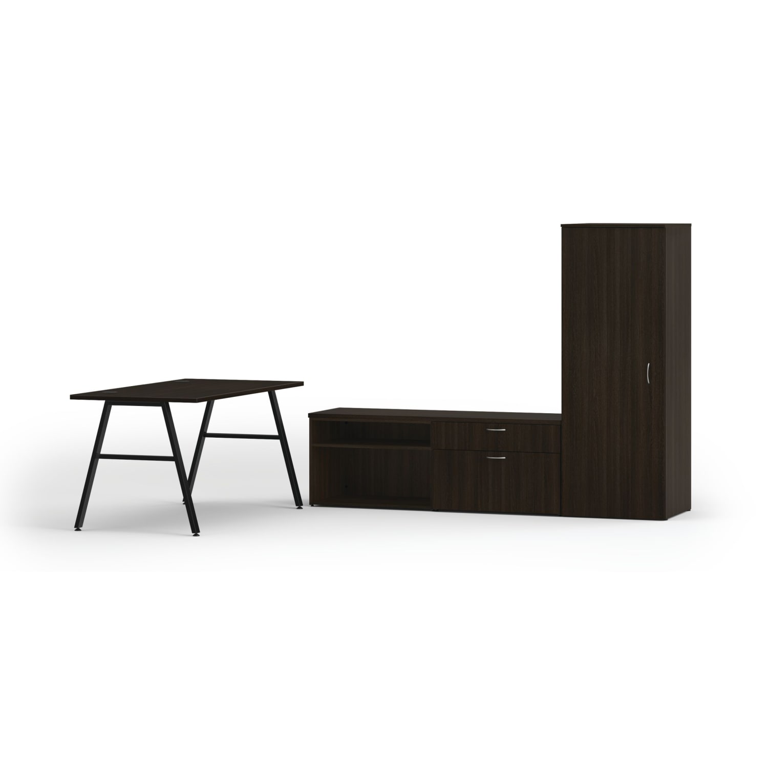 HON Mod 84inW Computer Desk Executive Workstation, Java Oak/Black