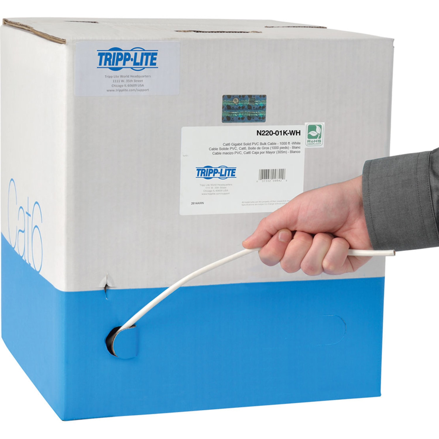 Eaton Tripp Lite Series Cat6 Gigabit Bulk UTP Stranded 24 AWG CMR PVC Cable, White, 1000 ft. (304.8 m) TAA - N22001KWH - Image 3