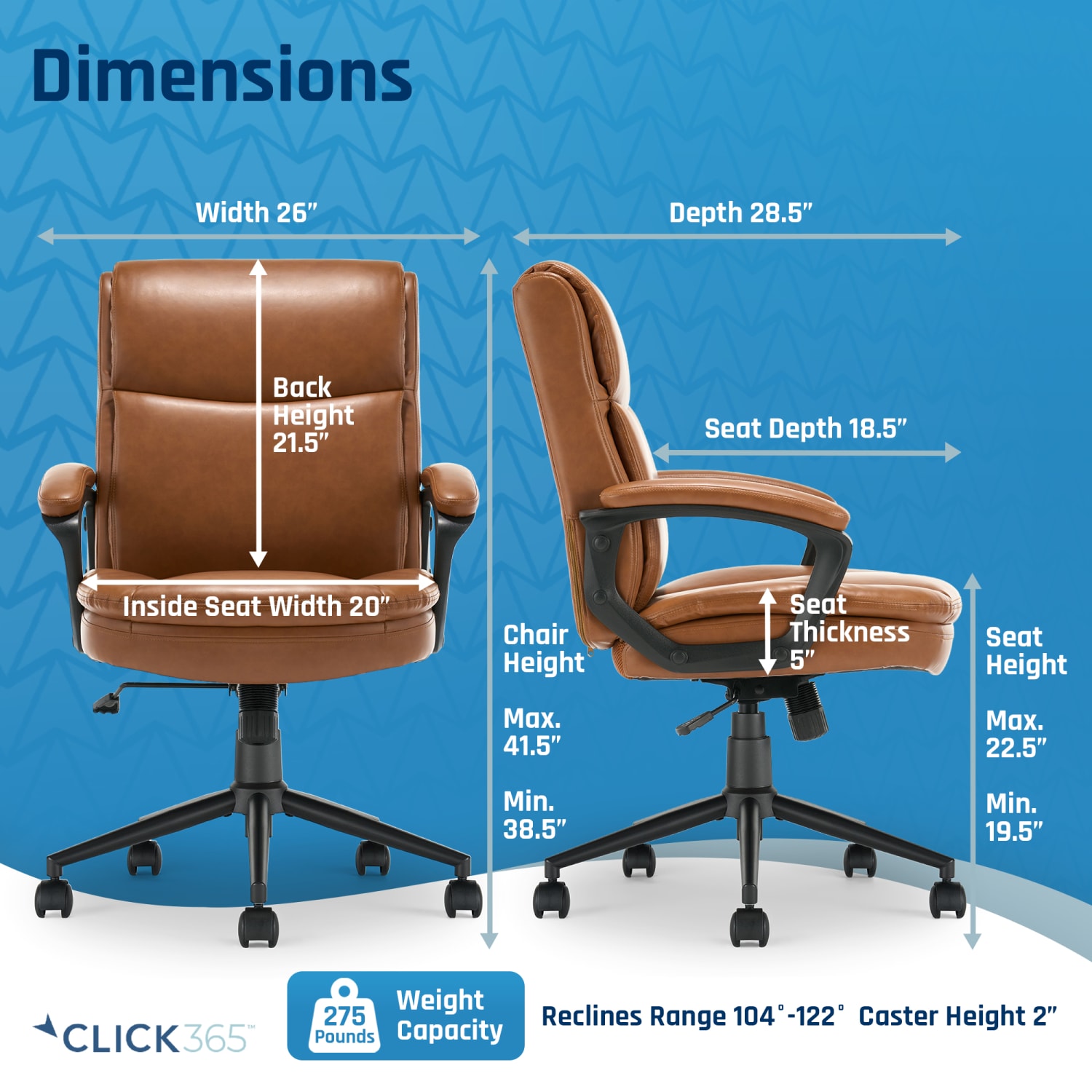 Click365 Transform 20 Ergonomic Bonded Leather MidBack Office Chair CognacBlack PopularChairscom Click365 Transform 20 Ergonomic Bonded Leather Mid Back Office Chair CognacBlack PopularChairscom