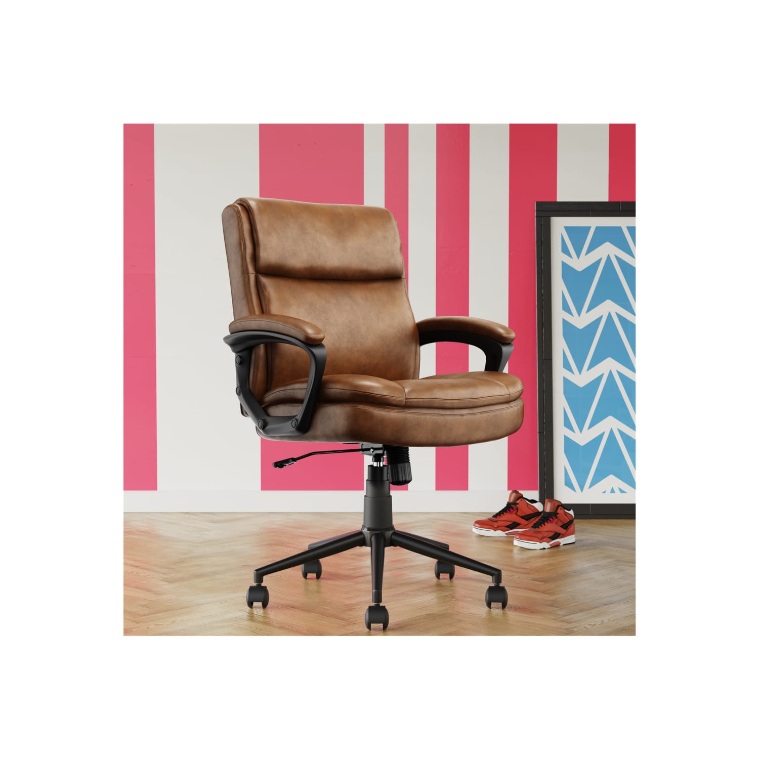 Click365 Transform 20 Ergonomic Bonded Leather MidBack Office Chair CognacBlack PopularChairscom Click365 Transform 20 Ergonomic Bonded Leather Mid Back Office Chair CognacBlack PopularChairscom