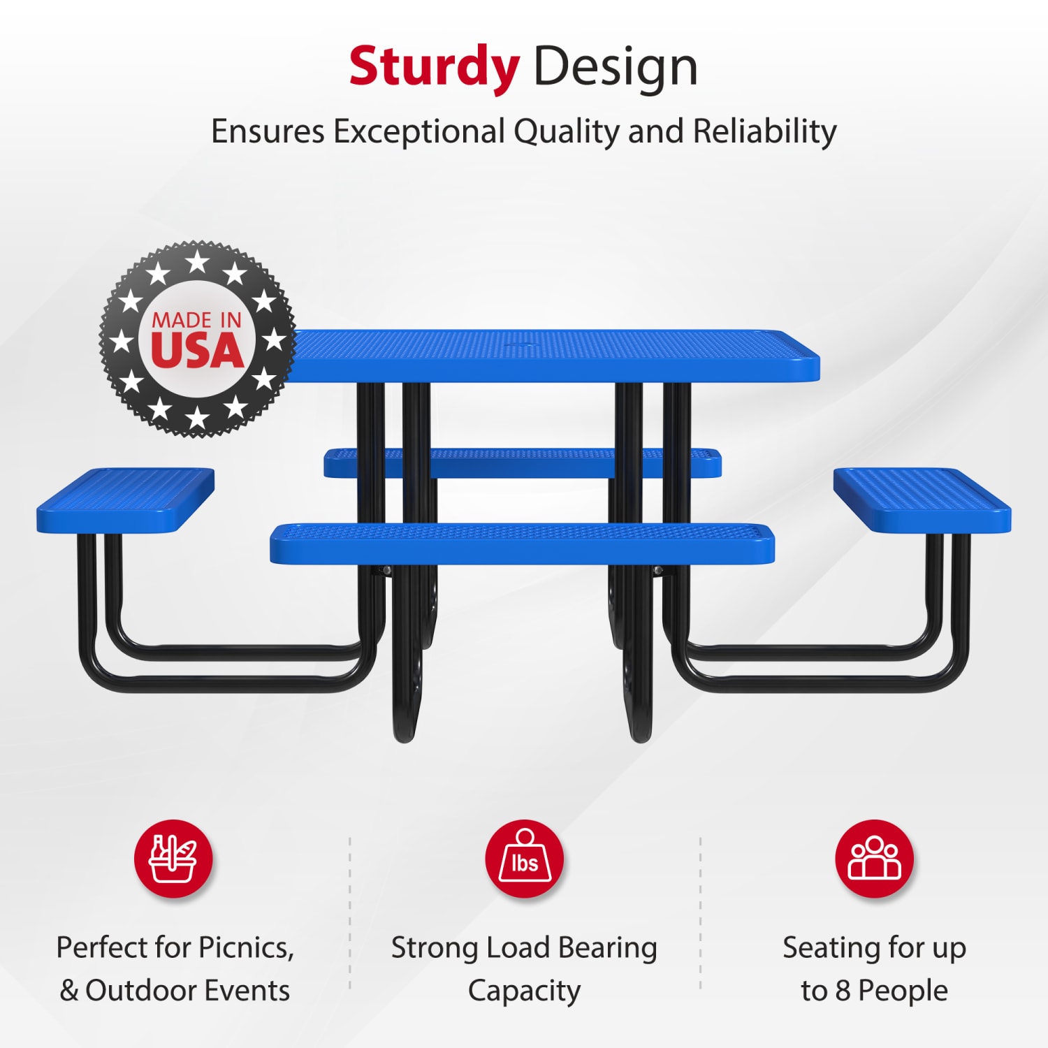 Leisure Craft Square Outdoor Picnic Table, 29-1/4inH x 80inW x 80inD, Black/Blue - Image 3