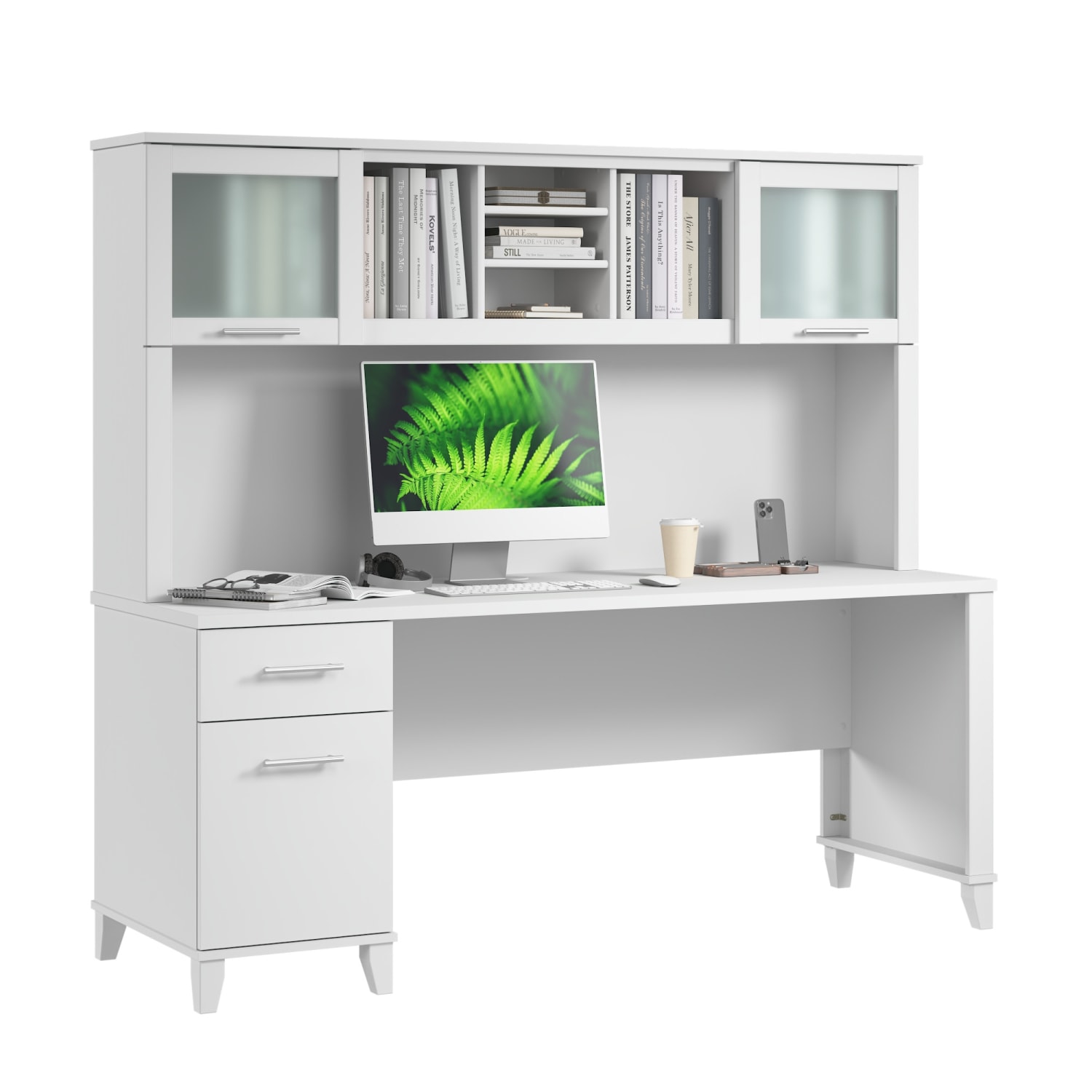 Bush Furniture Somerset Office Desk With Hutch, 72inW, White, Standard Delivery - Image 3