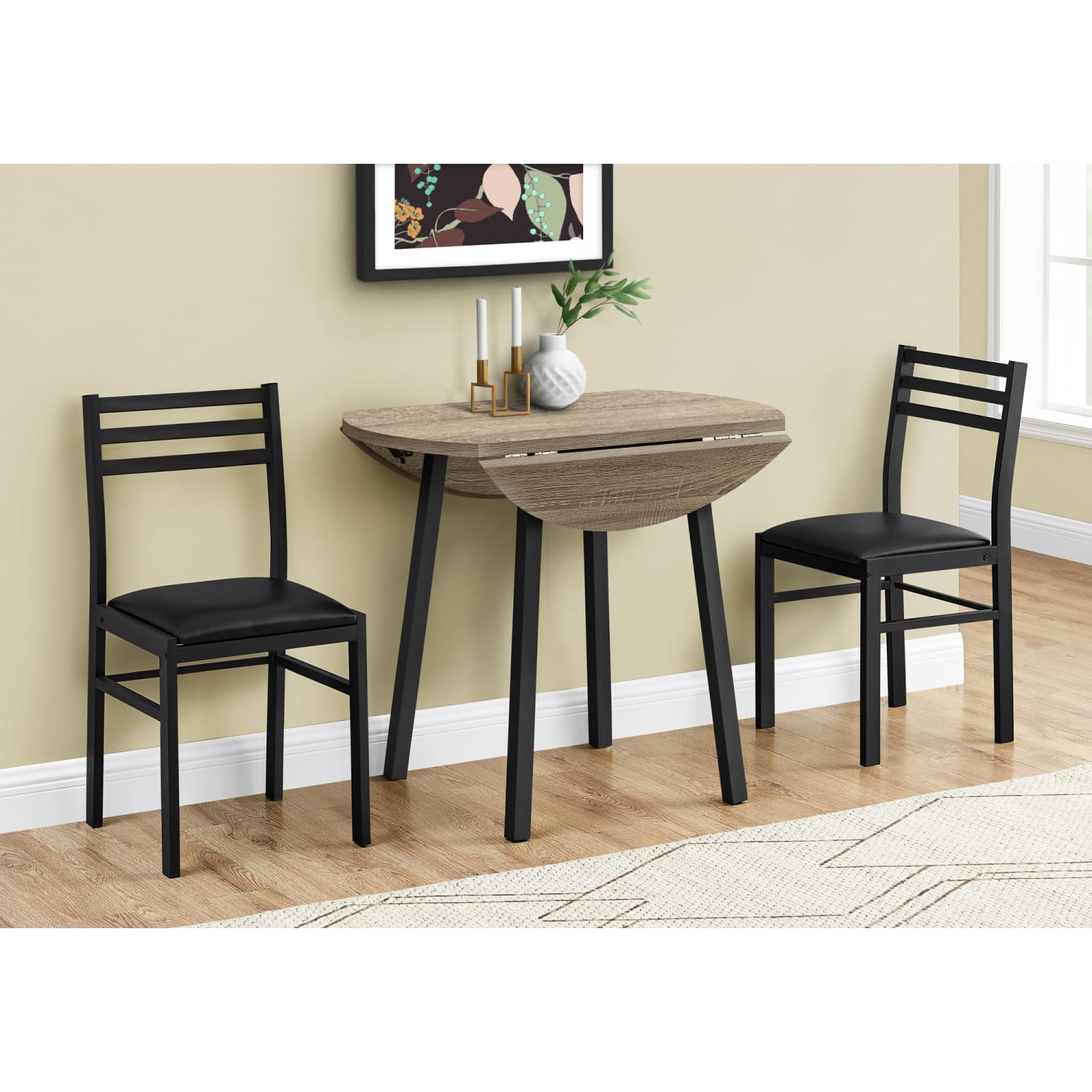 Monarch Specialties Amy Dining Set, 30inH x 35inW x 35inD, Dark Taupe/Black - Image 3