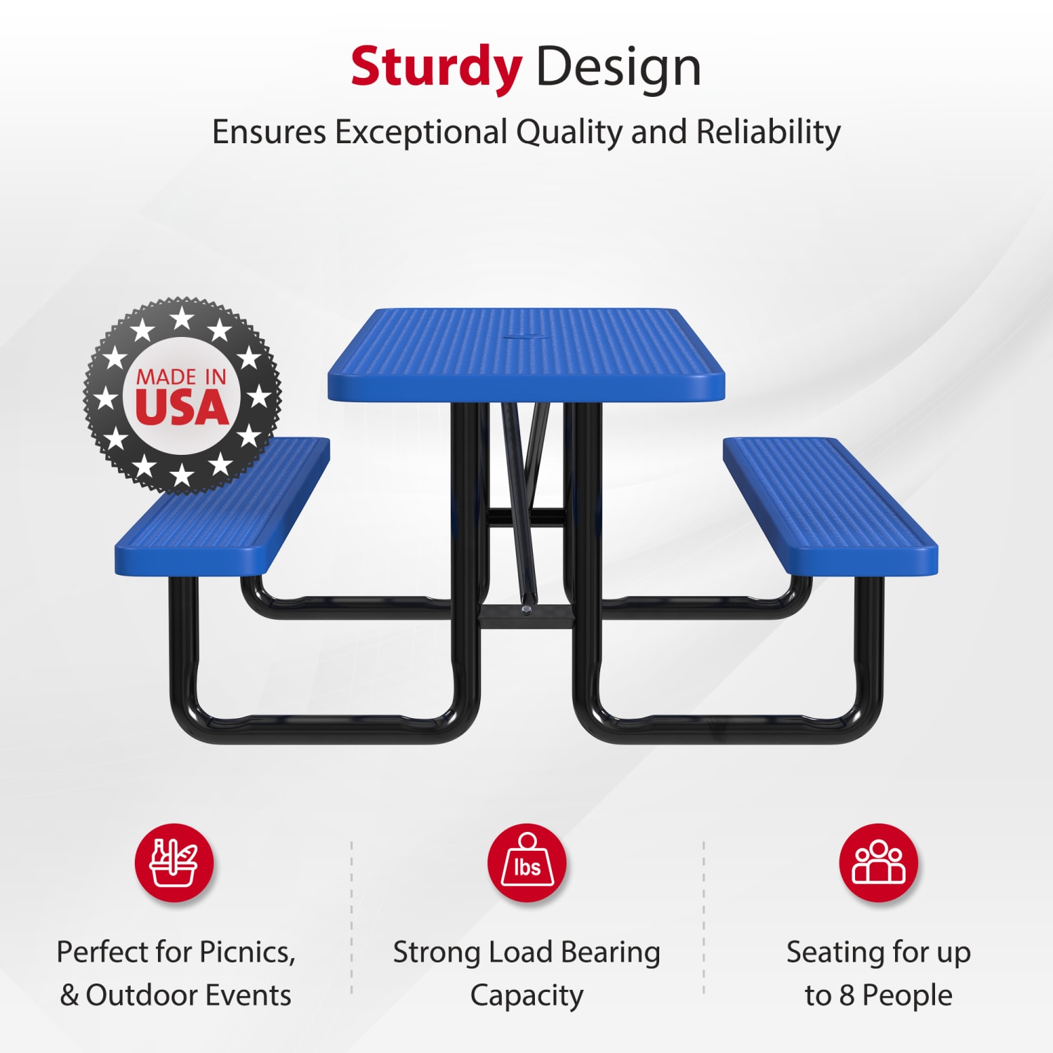 Leisure Craft Rectangle Outdoor Picnic Table, 29-11/16inH x 96inW x 62inD, Black/Blue - Image 3