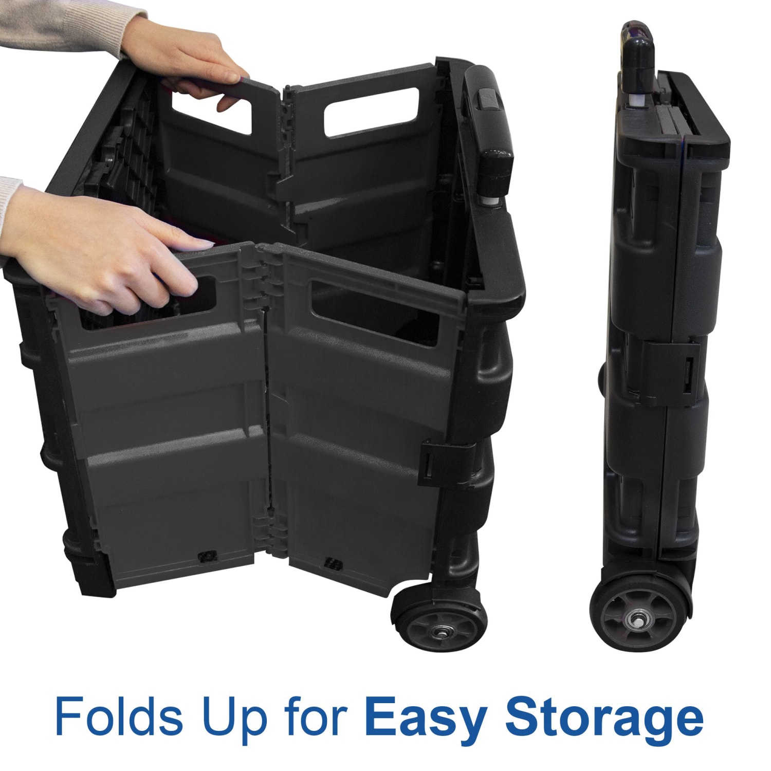 BAZIC Products Folding Cart On Wheels With Lid Cover, 18inH x 15inW x 16inD, Black/Gray - Image 4