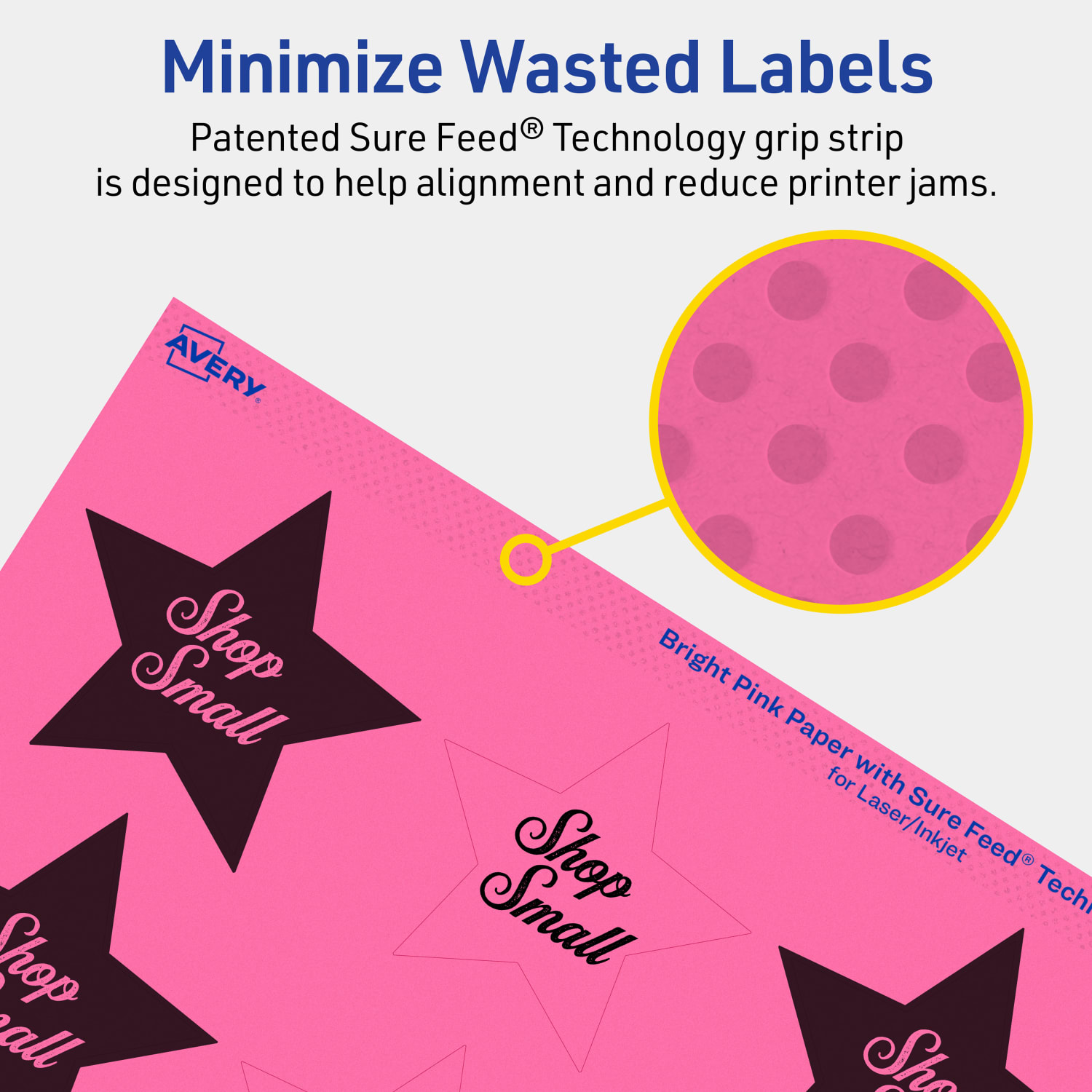Avery Print-To-The-Edge Labels With Sure Feed Technology, 94611-BPP10, Star, 2-1/4in x 2-3/8in, Matte Bright Pink, Pack of 120 - Image 5
