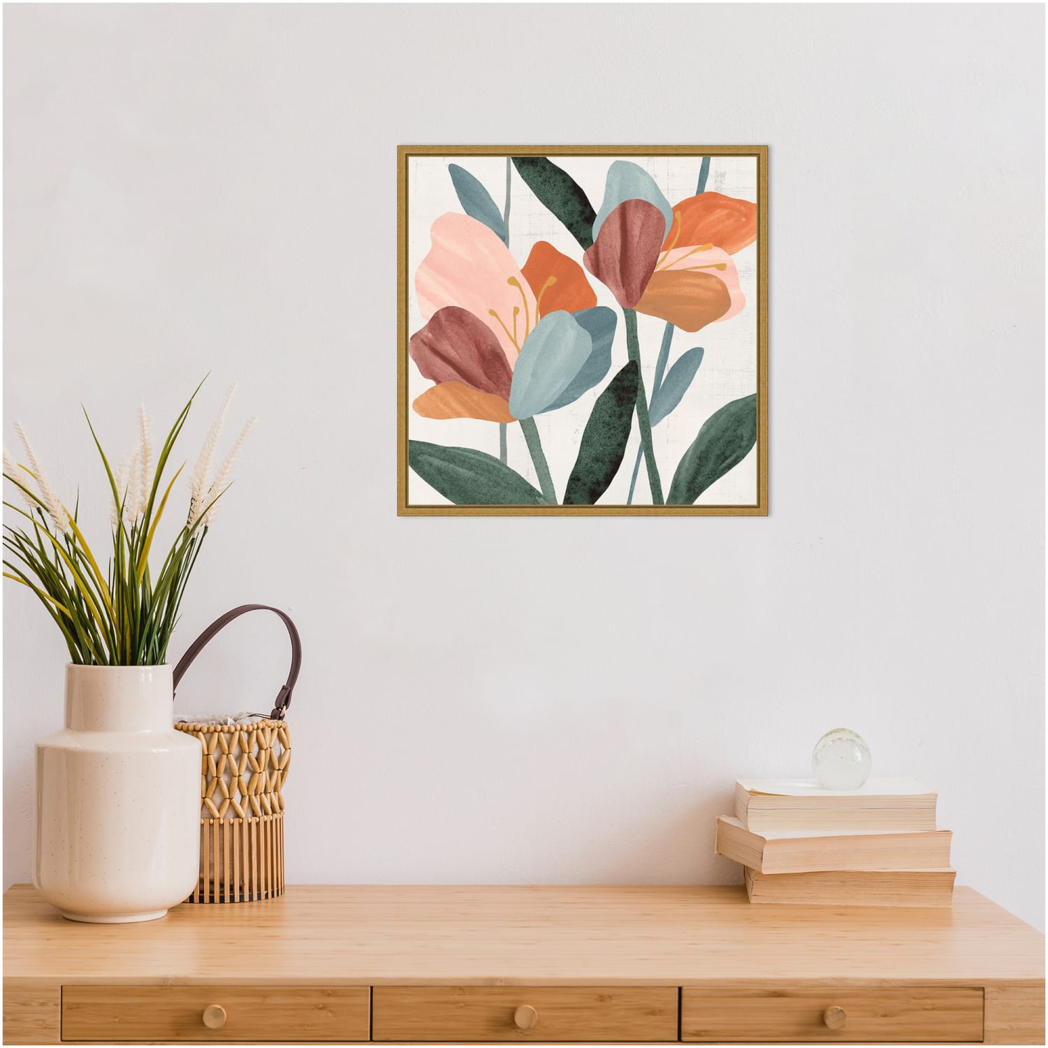 Amanti Art Azalea Flowers Joining II by Annie Warren Framed Canvas Wall Art Print, 16inH x 16inW, Gold - Image 3