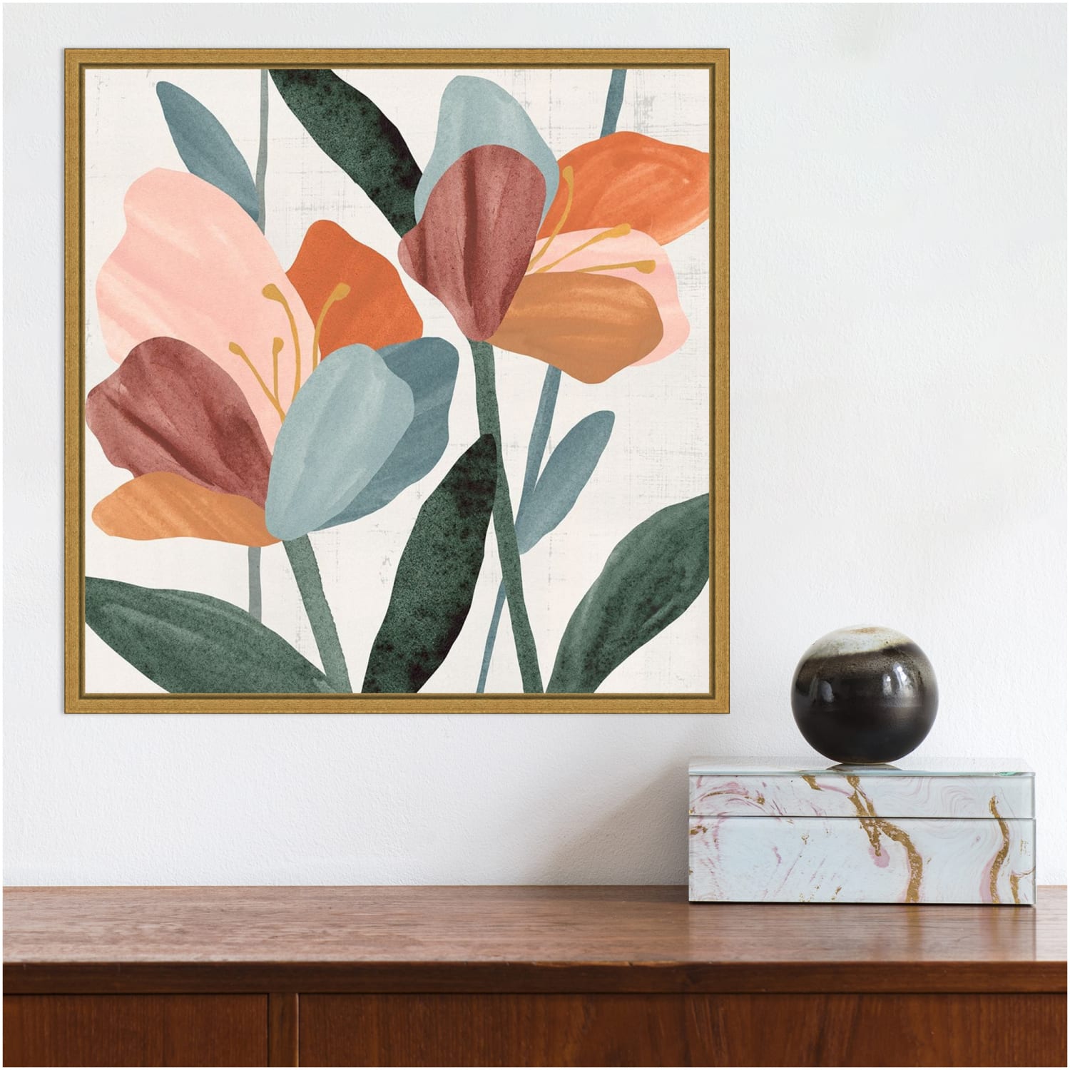 Amanti Art Azalea Flowers Joining II by Annie Warren Framed Canvas Wall Art Print, 16inH x 16inW, Gold - Image 4