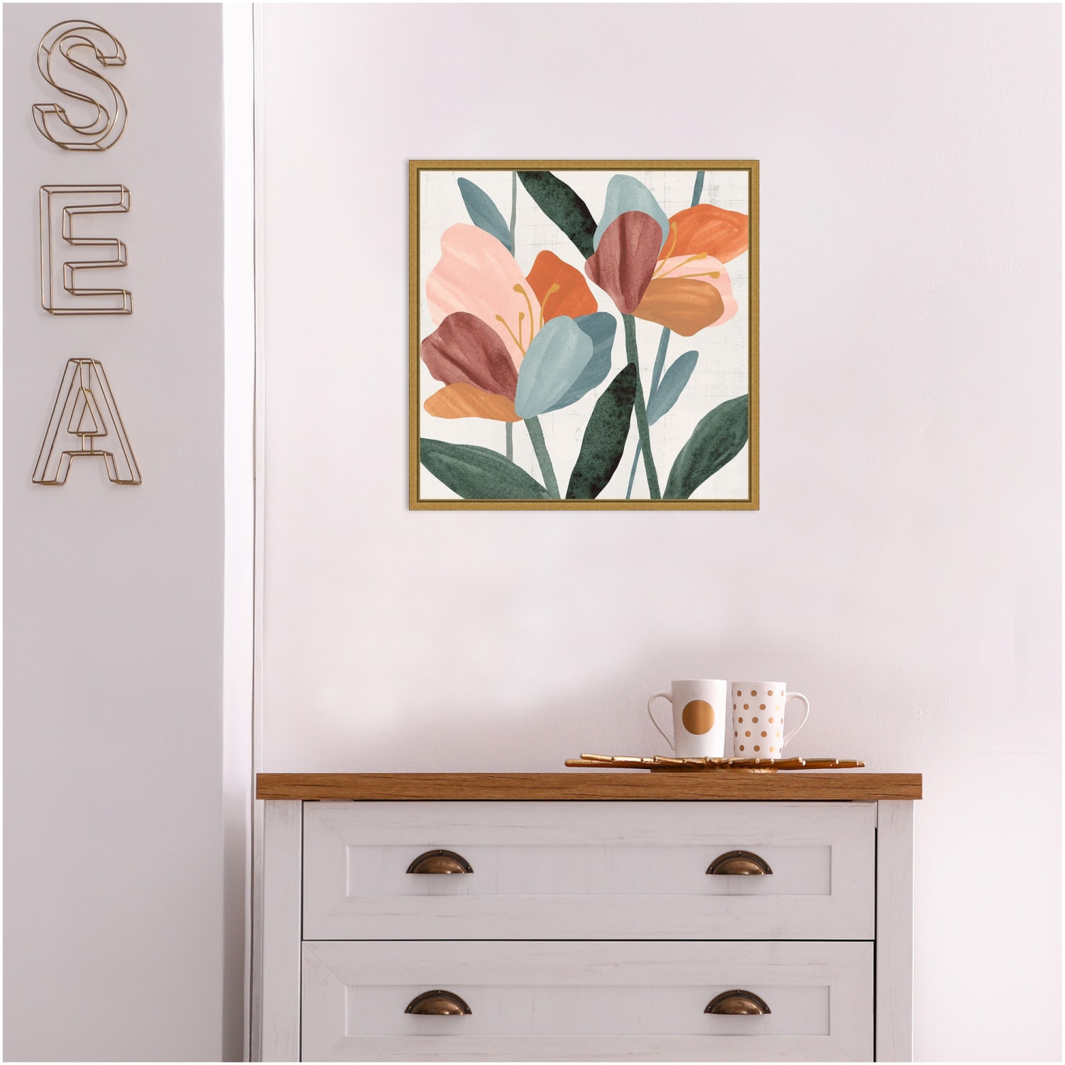 Amanti Art Azalea Flowers Joining II by Annie Warren Framed Canvas Wall Art Print, 16inH x 16inW, Gold - Image 5