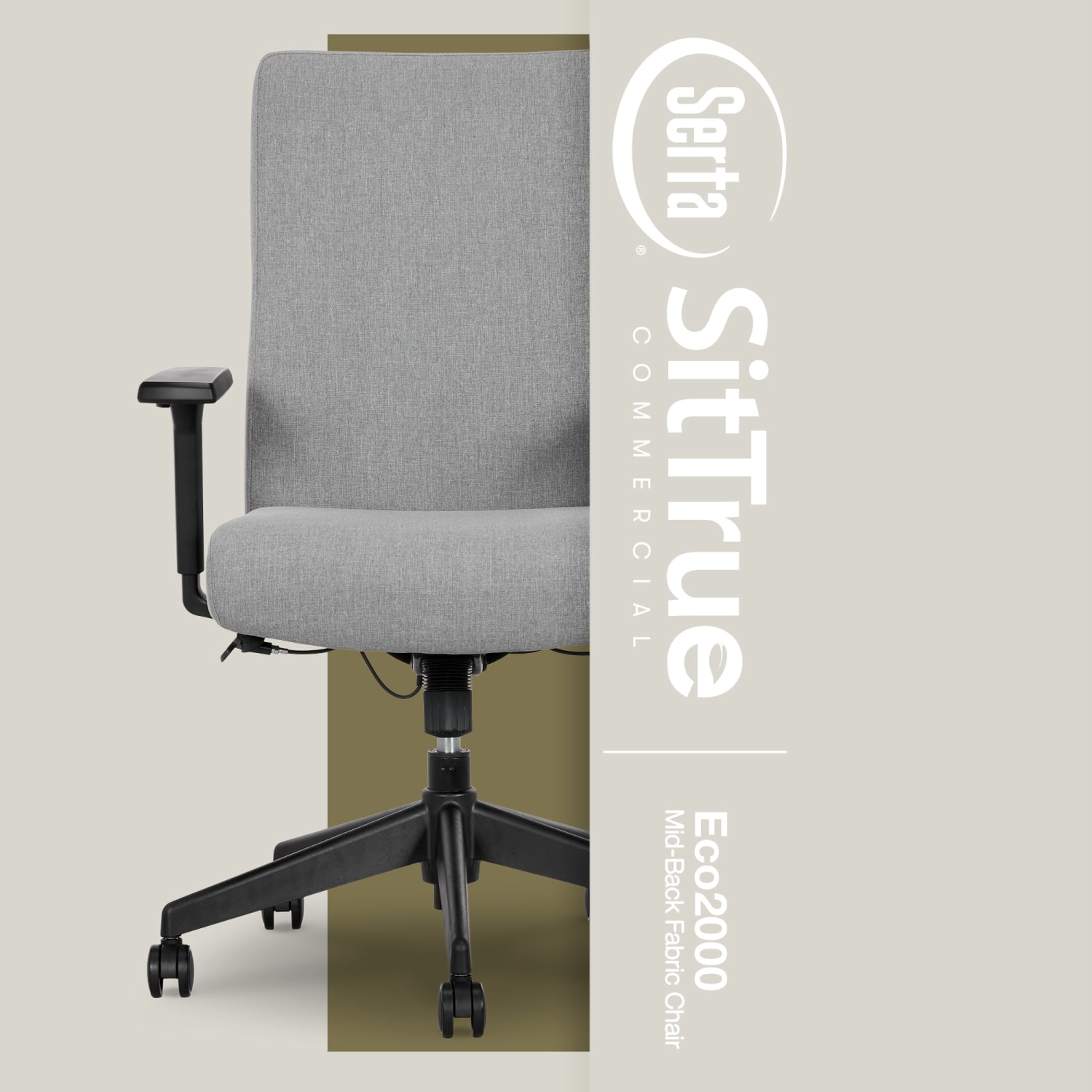 Serta Commercial Eco-2000 Ergonomic Fabric Mid-Back Task Chair, Gray - Image 4