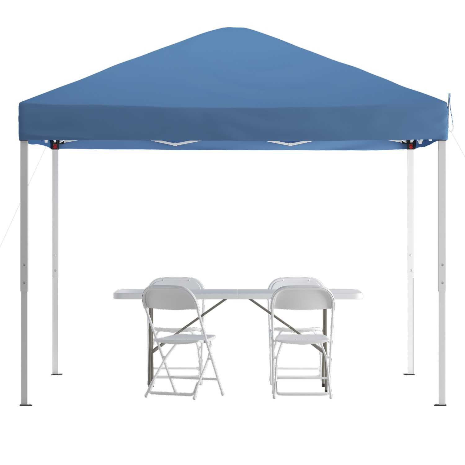 Flash Furniture Portable Tailgate/Event Tent Set - 10ftx10ft Pop Up Canopy Tent, 6-Foot Bi-Fold Table, Set of 4 Folding Chairs, Blue - Image 3
