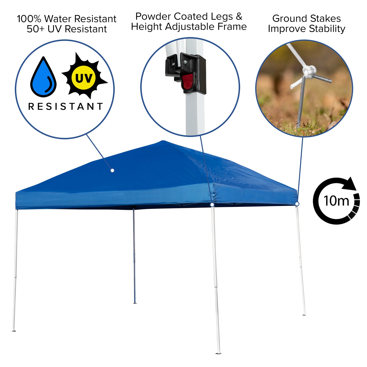 Flash Furniture Portable Tailgate/Event Tent Set - 10ftx10ft Pop Up Canopy Tent, 6-Foot Bi-Fold Table, Set of 4 Folding Chairs, Blue - Image 5