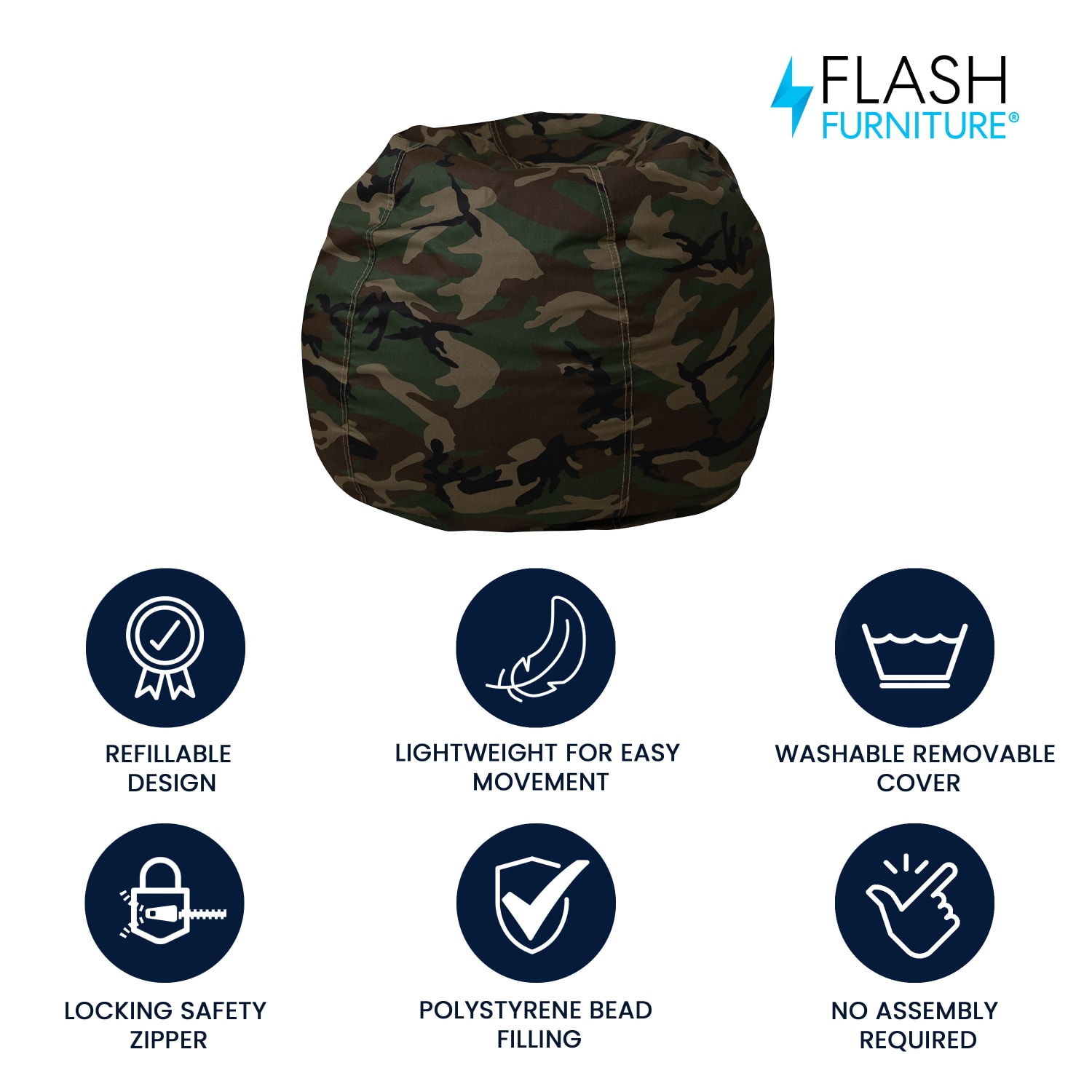 Flash Furniture Small Bean Bag Chair For Kids And Teens, Camouflage - Image 3