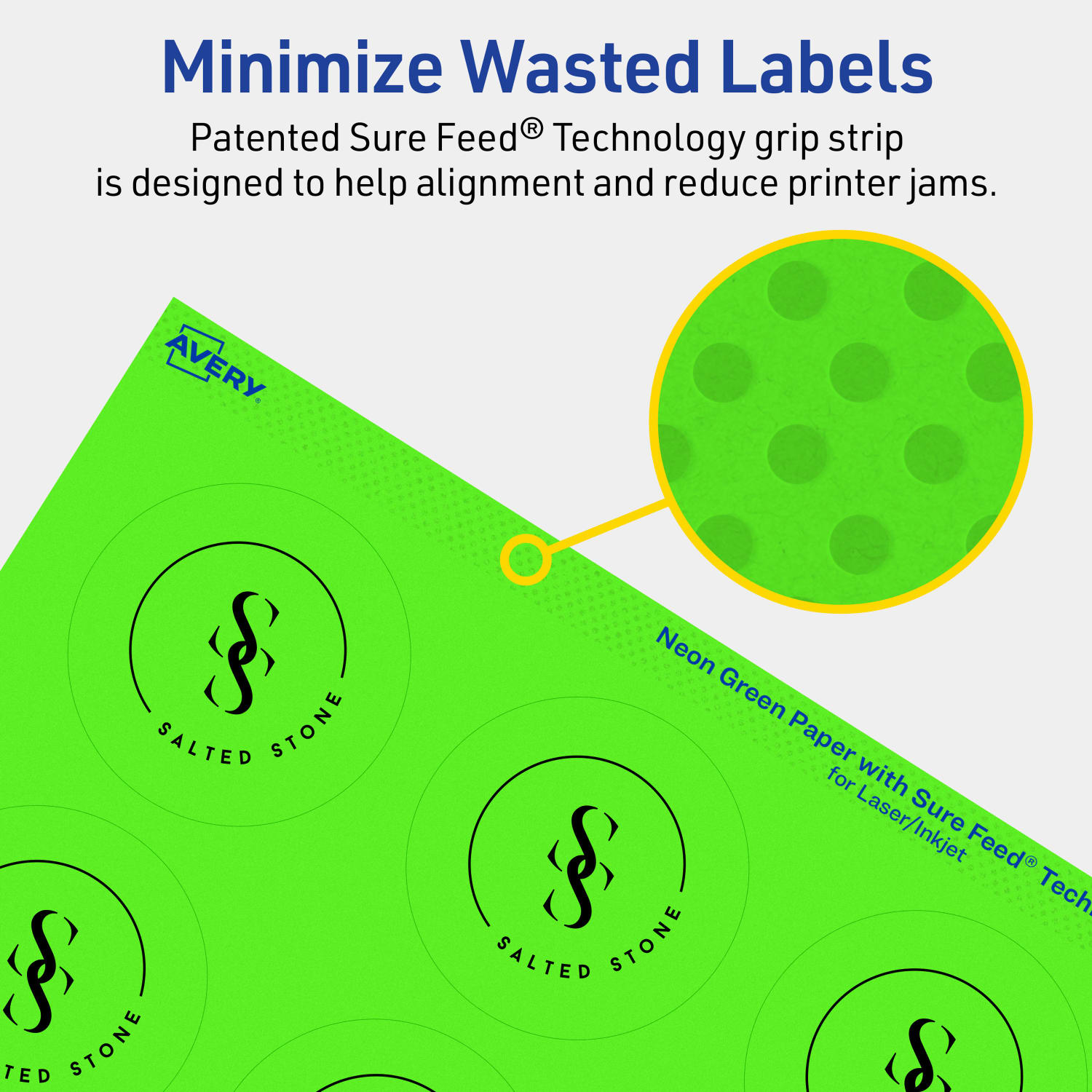 Avery Print-To-The-Edge Labels With Sure Feed Technology, 94510-NGP10, Round, 2-1/4in, Matte Neon Green, Pack of 120 - Image 5
