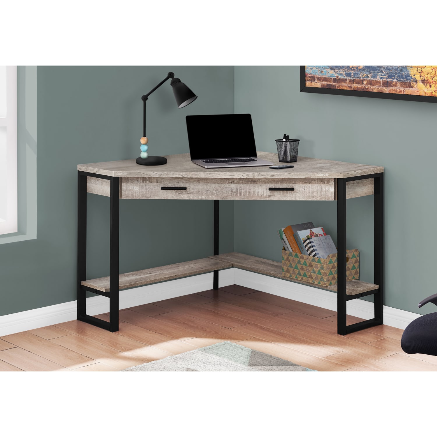 Monarch Specialties Jordan 42inW Corner Computer Desk, Taupe/Black - Image 3