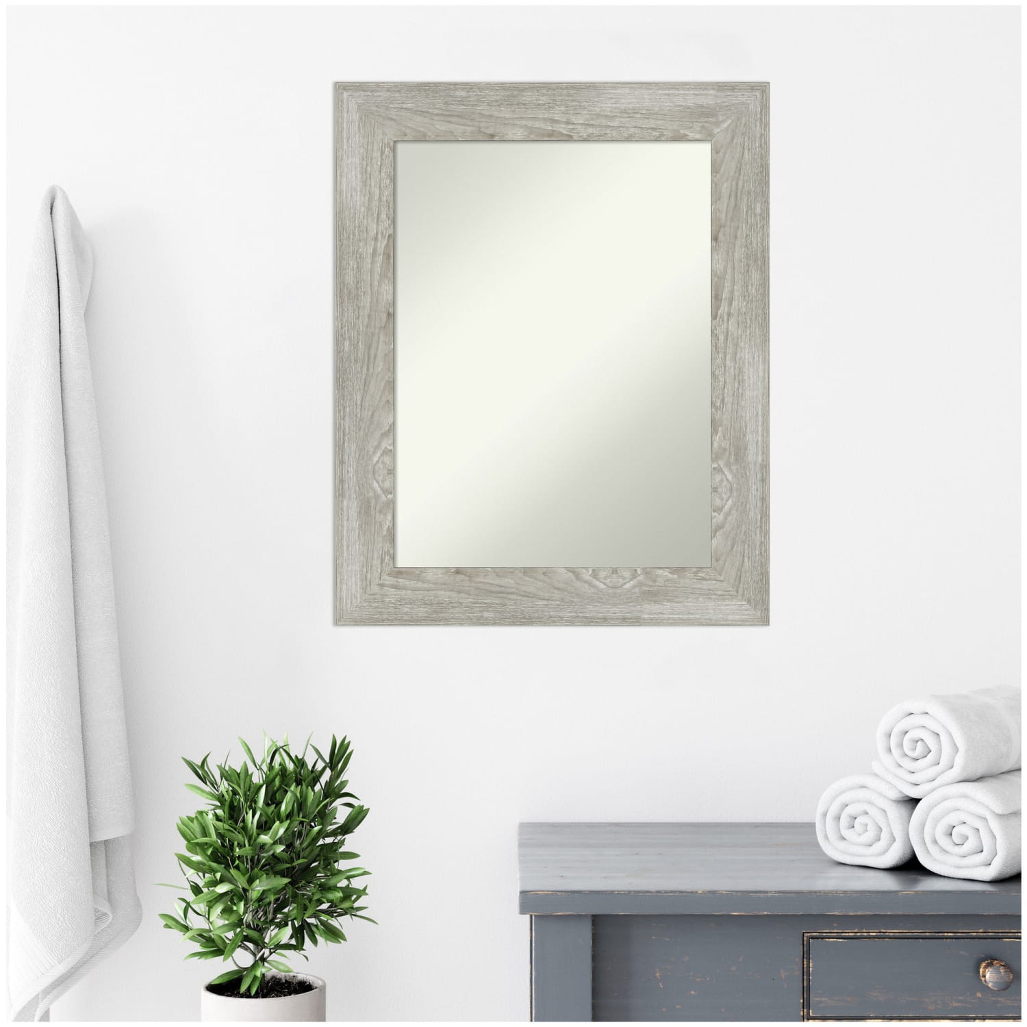Amanti Art Non-Beveled Rectangle Framed Bathroom Wall Mirror, 30in x 24in, Dove Graywash - Image 3