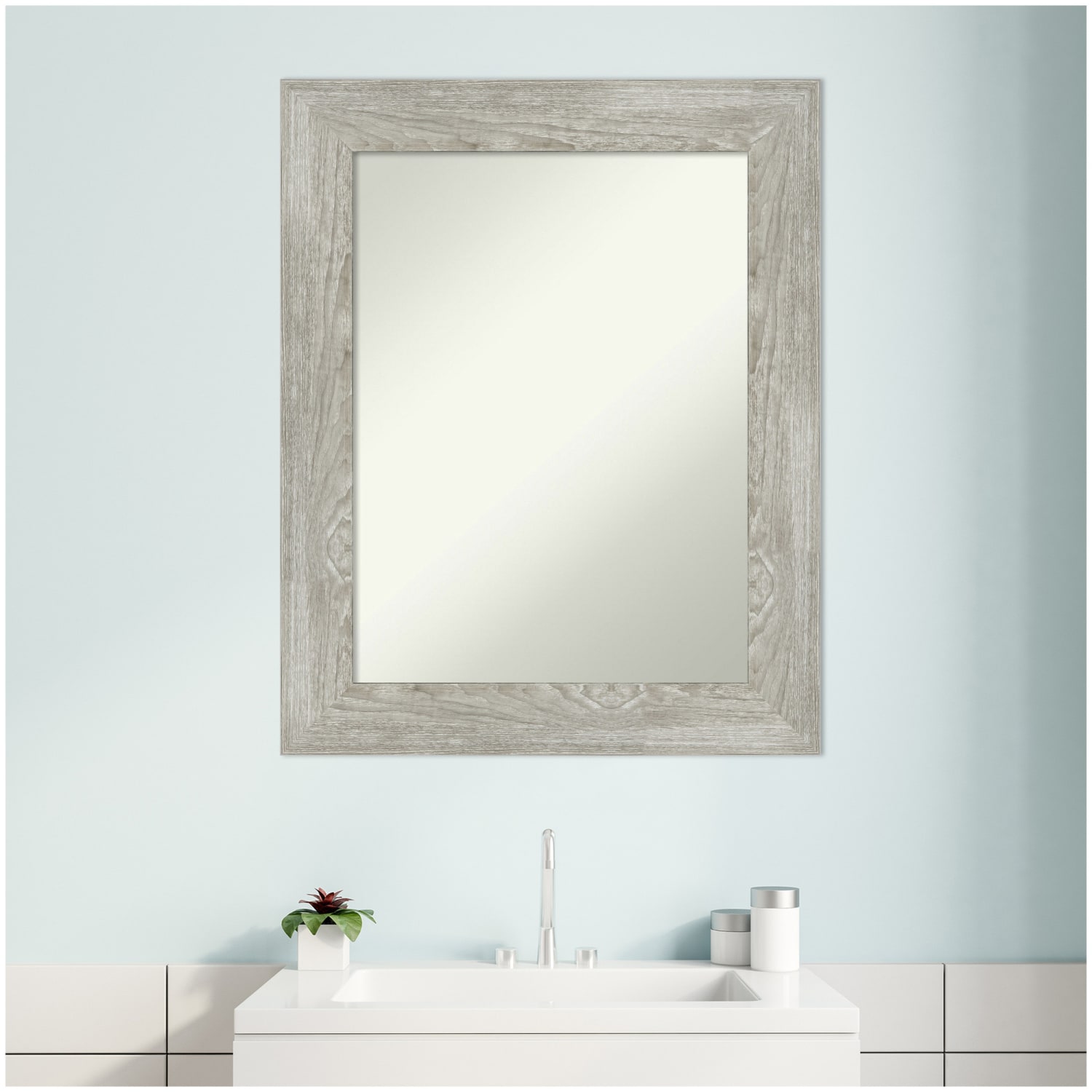 Amanti Art Non-Beveled Rectangle Framed Bathroom Wall Mirror, 30in x 24in, Dove Graywash - Image 5
