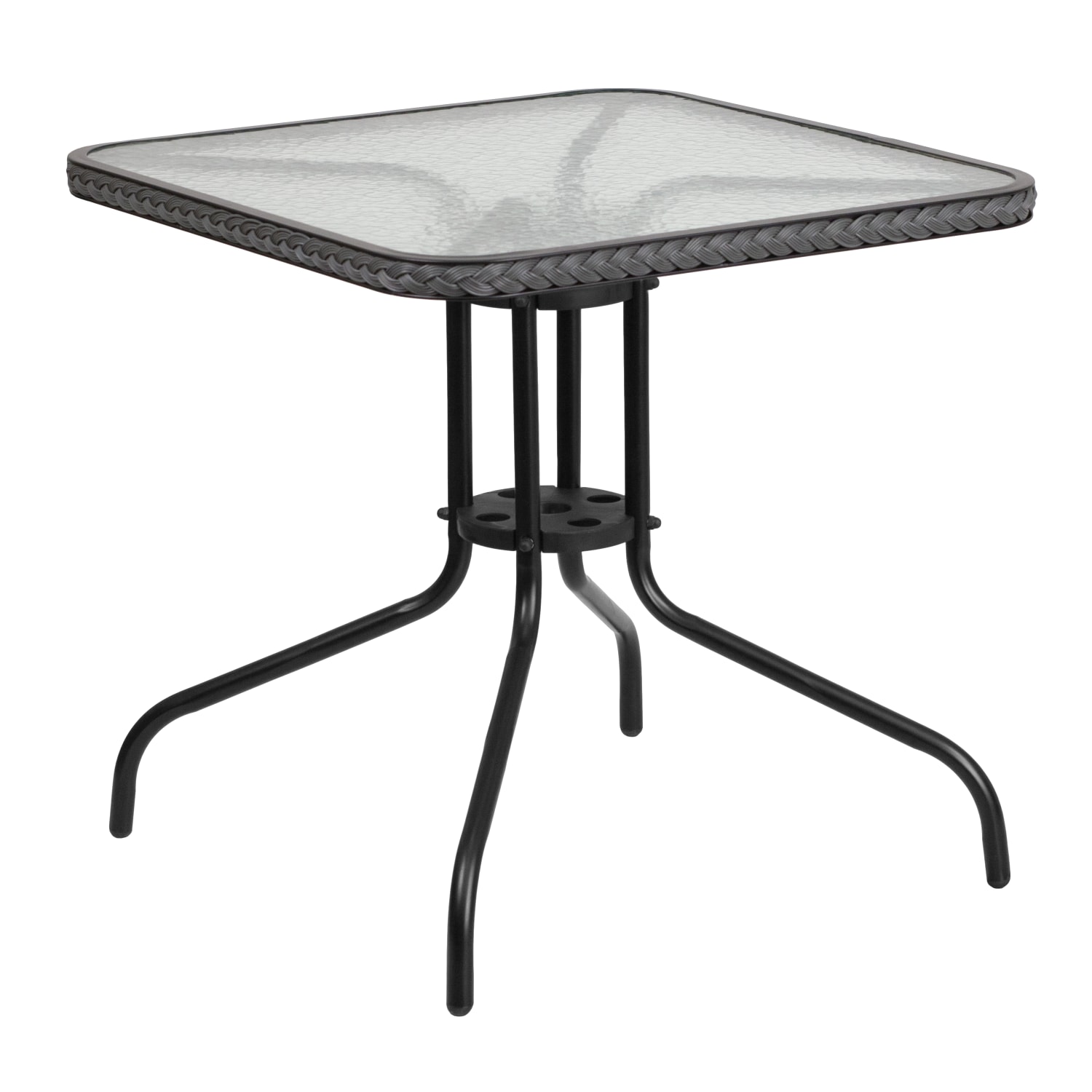 Flash Furniture Barker Square Tempered-Glass Metal Outdoor Furniture Table With Rattan Edging, 28inH x 28inW x 28inD, Clear/Gray - Image 3