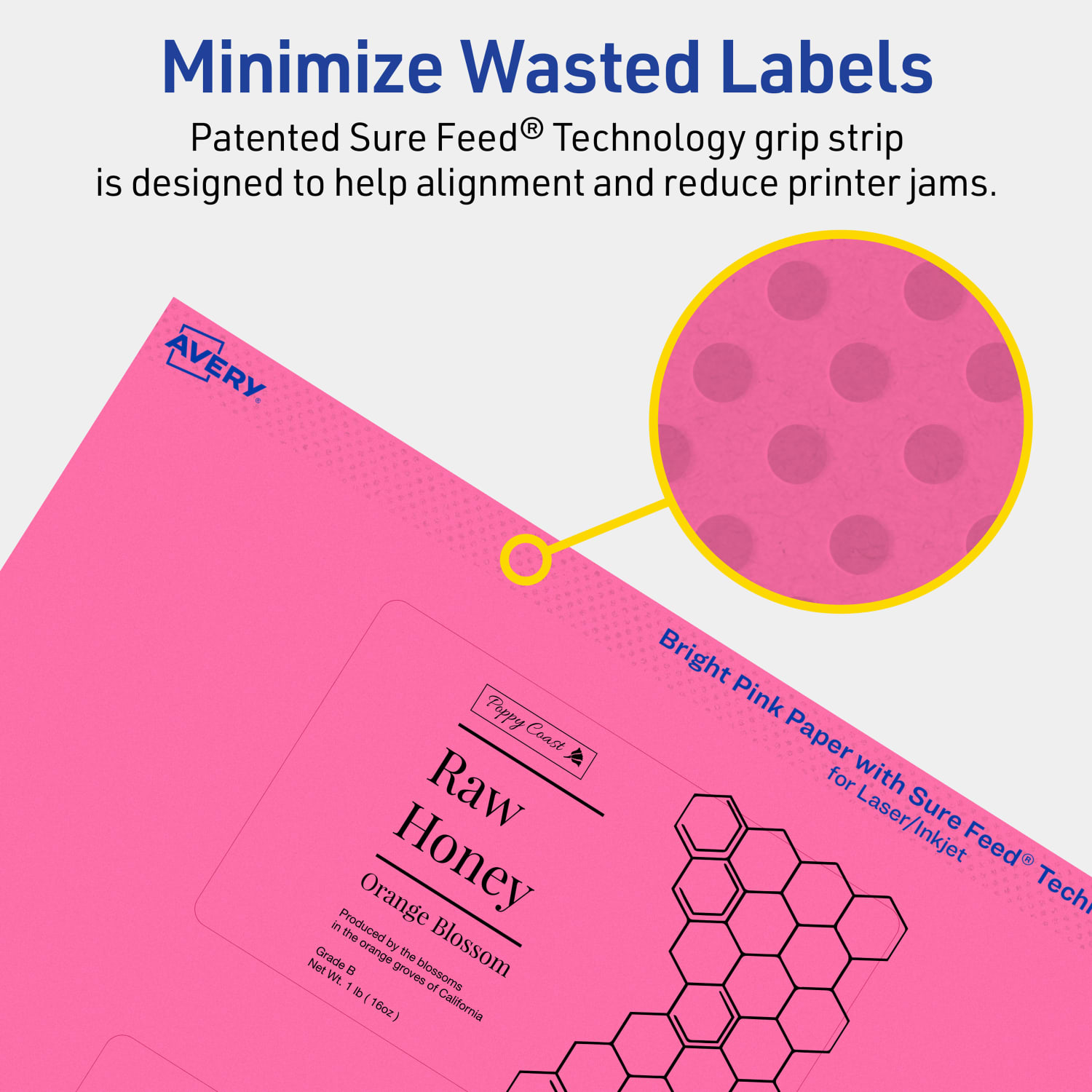 Avery Print-To-The-Edge Labels With Sure Feed Technology, 94245-BPP10, Rectangle, 2-1/2in x 4in, Matte Bright Pink, Pack of 30 - Image 5