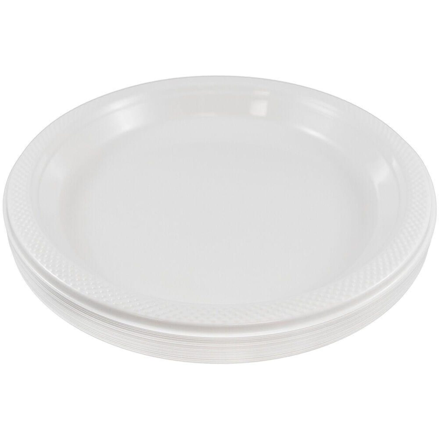 JAM PAPER Round Plastic Party Plates, Small, 7 inch, White, 20/Pack