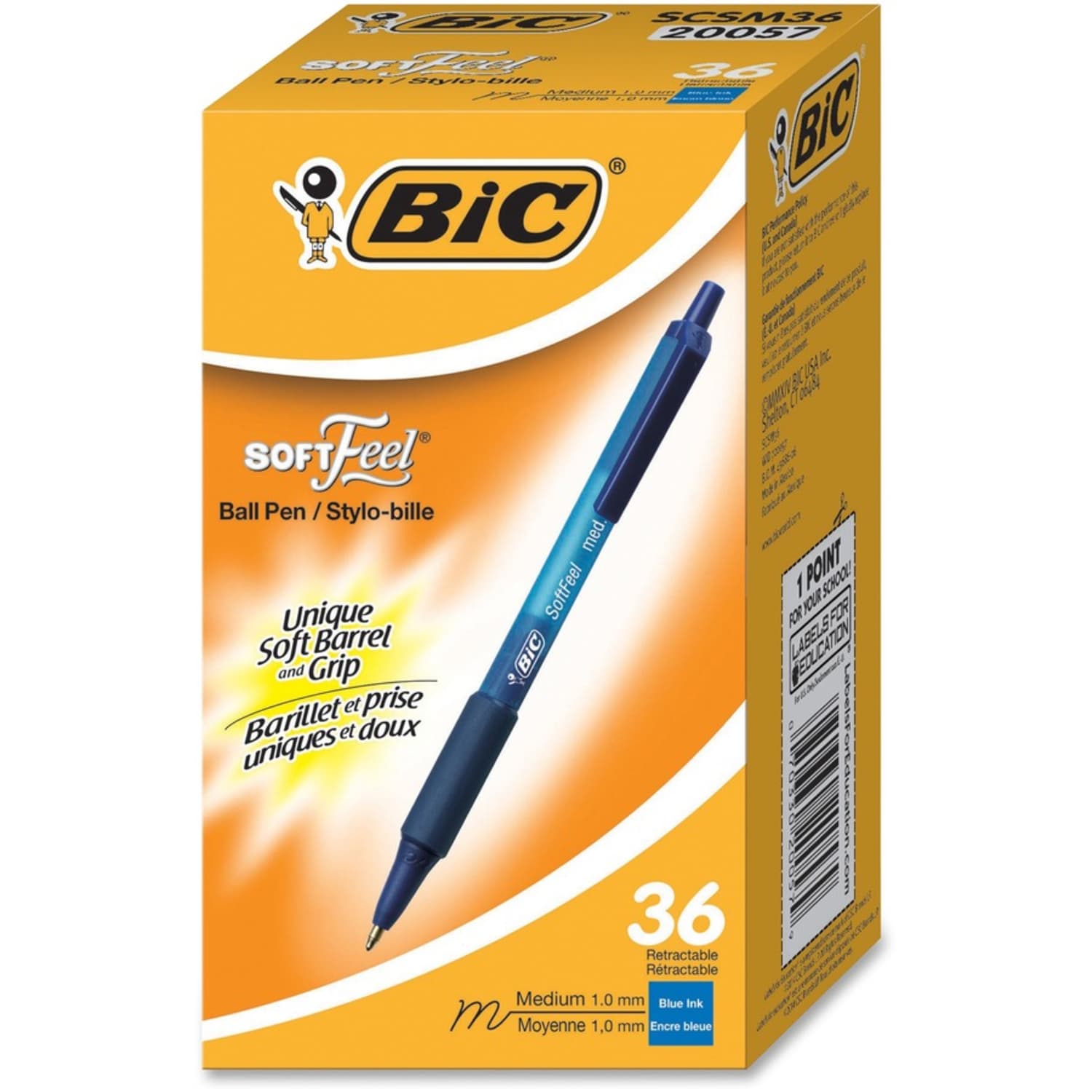 BIC SoftFeel Retractable Ball Pens - Medium Pen Point - 1 mm Pen Point Size - Retractable - Blue - Blue Barrel - 36 / Box - Image 3
