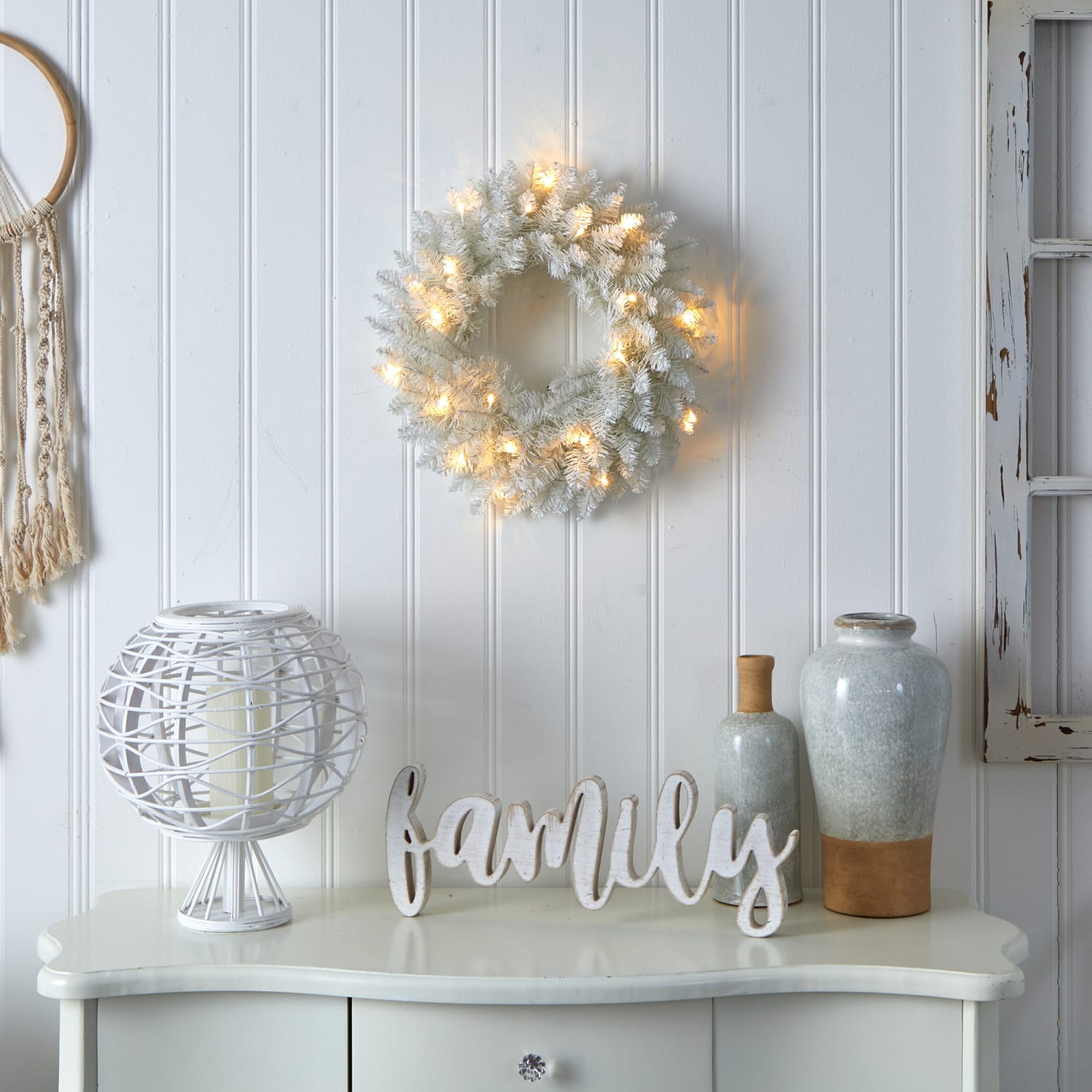 Nearly Natural Colorado Spruce Artificial Christmas Wreath With 129 Bendable Branches And 20 Warm LED Lights, 18in x 4in, White - Image 5