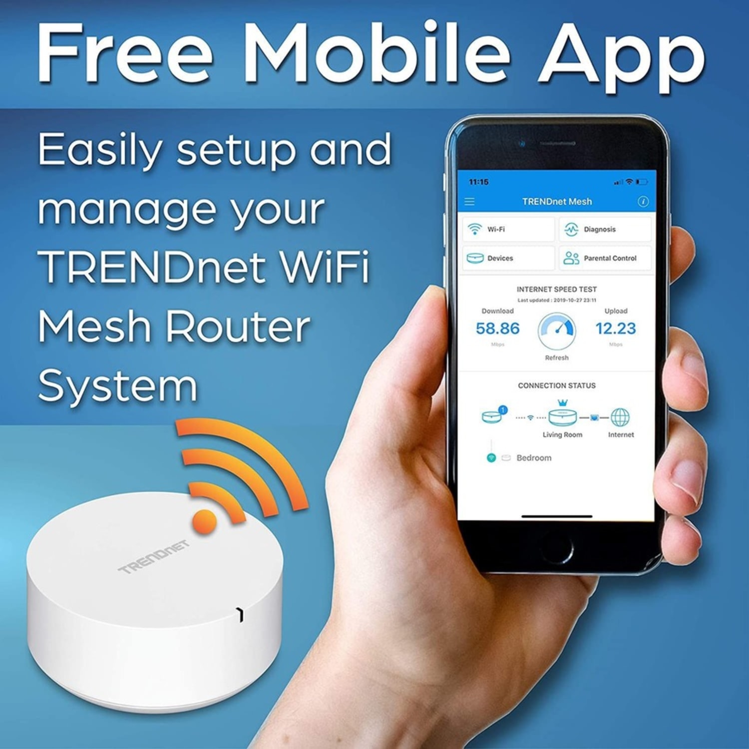 TRENDnet AC2200 WiFi Mesh Router;TEW-830MDR;1xAC2200 WiFi Mesh Router;App-Based Setup;Expanded Wireless Internet - Image 6