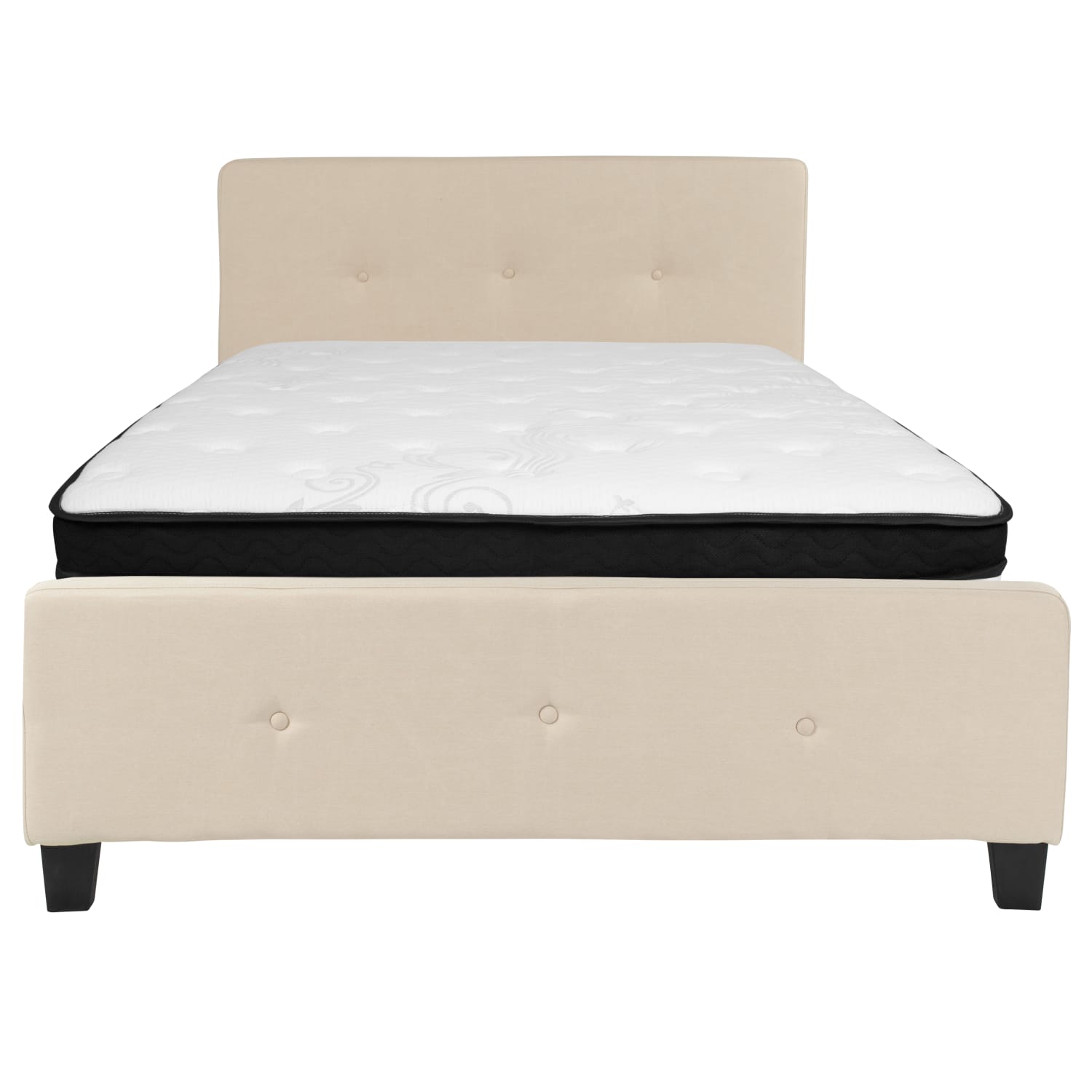 Flash Furniture Tribeca Button Tufted Upholstered Platform Bed with Memory Foam Pocket Spring Mattress, Full, 40inH x 56-1/4inW x 81inL, Beige - Image 6