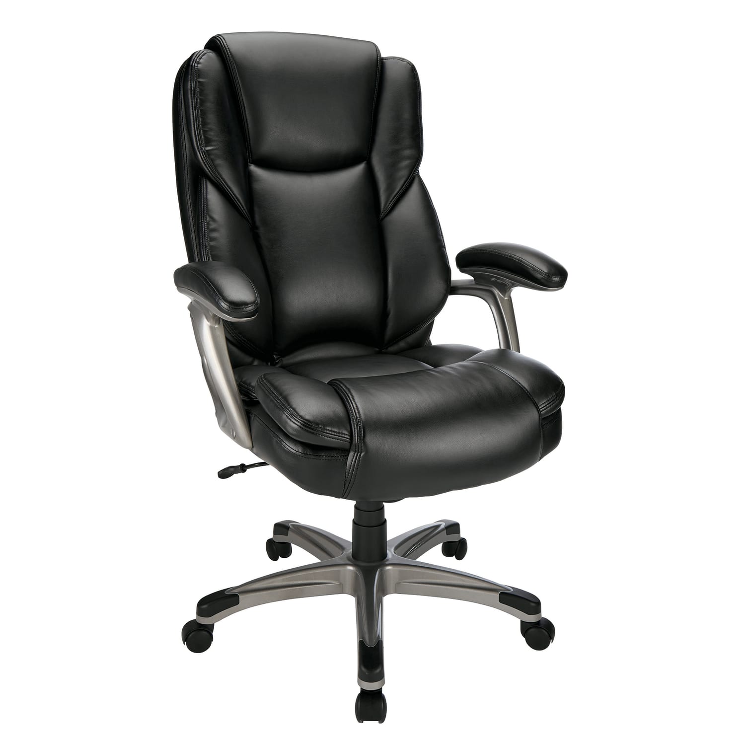 Realspace Cressfield Bonded Leather High Back Executive Office Chair BlackSilver BIFMA Compliant PopularChairscom