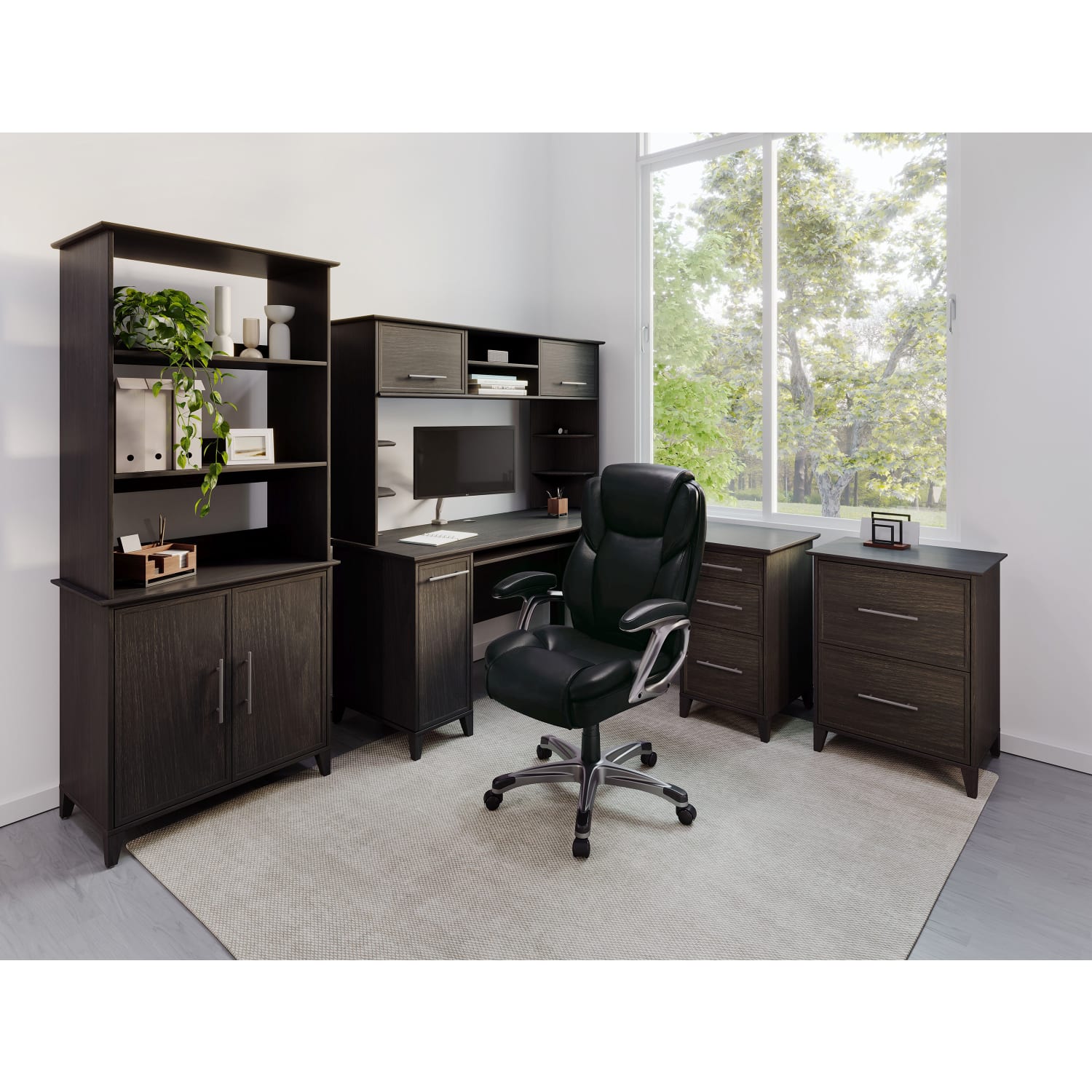 Realspace Cressfield Bonded Leather High-Back Executive Office Chair, Black/Silver, BIFMA Compliant - Image 3