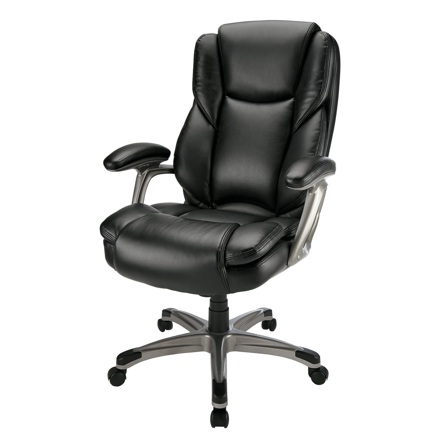 Realspace Cressfield Bonded Leather High-Back Executive Office Chair, Black/Silver, BIFMA Compliant - Image 4