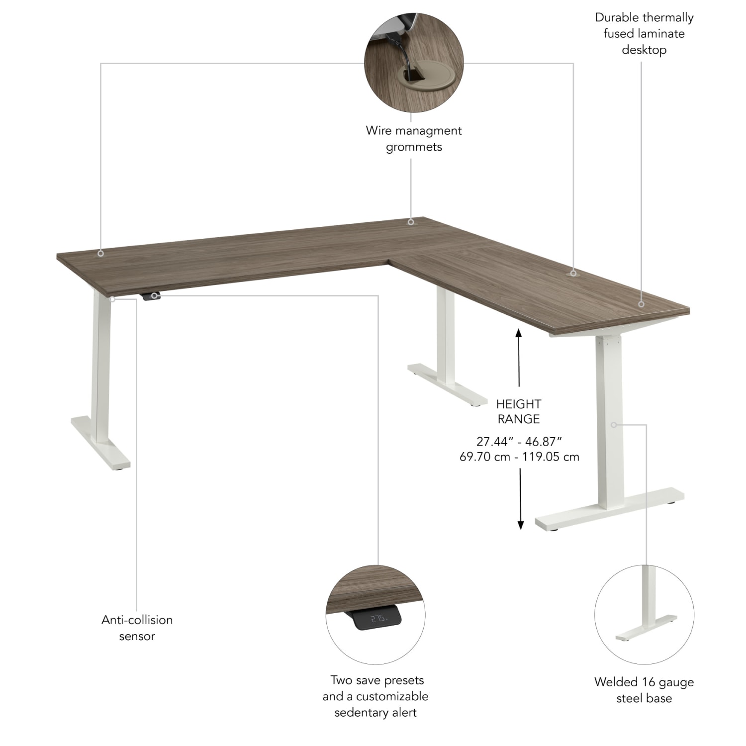 Bush Business Furniture Move 60 Series 72inW Height Adjustable L Shaped Standing Desk, Mocha Cherry/Black Powder Coat, Standard Delivery - Image 4