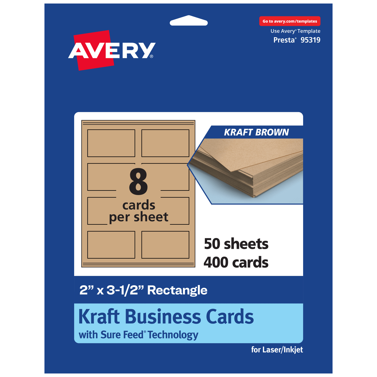 Avery Printable Business Cards With Sure Feed Technology, Print-To-The-Edge, 2inx3.5in, Kraft Brown, Pack Of 400 - Image 3
