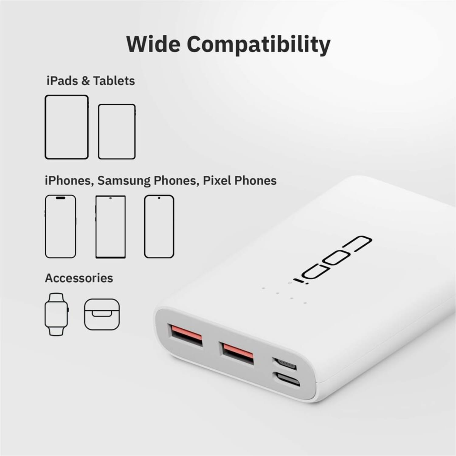 Codi 10,000mAh Quick Charge PowerBank w/ USB-C, USB-A (x2), Micro-USB