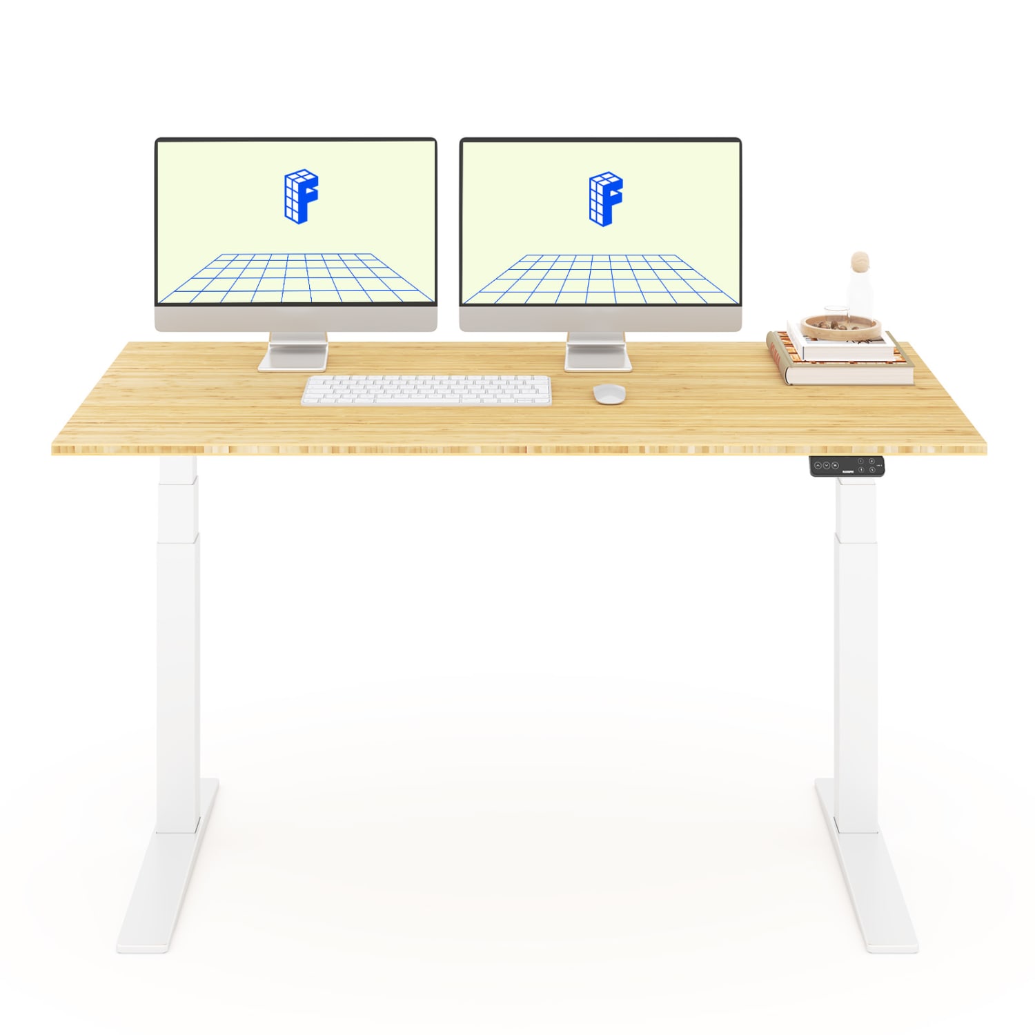 FlexiSpot E7 Pro Electric 60inW Adjustable Height Standing Desk, White/Bamboo - Image 3