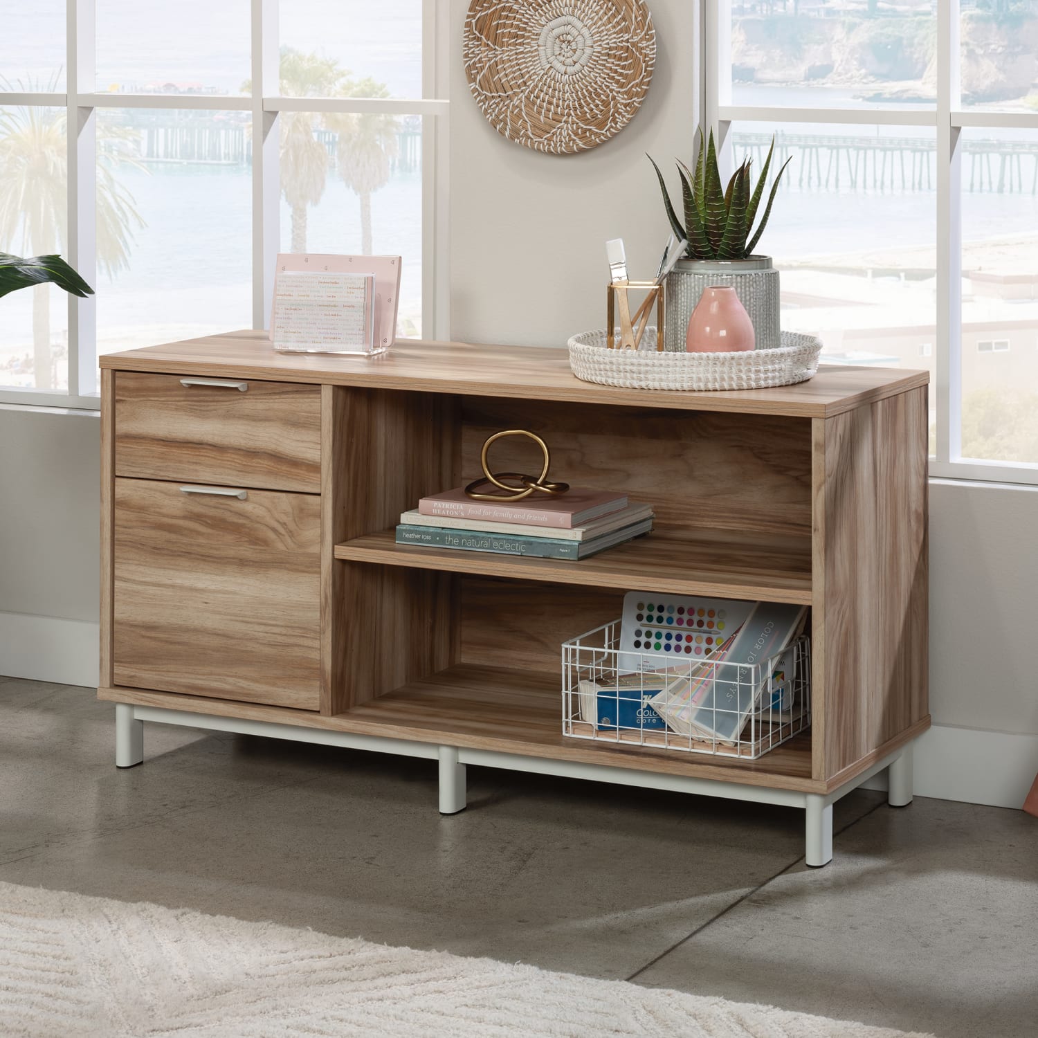 Sauder Bergen Circle Commercial 45inW x 15-1/2inD Lateral 2-Drawer Credenza File Cabinet, Kiln Acacia - Image 4