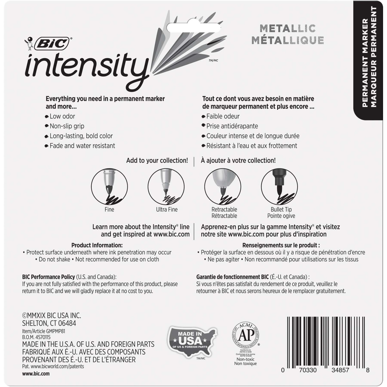 BIC Intensity Metallic Permanent Markers, Fine Point, Assorted Metallic, 8 Per Pack, Set Of 2 Packs - Image 4