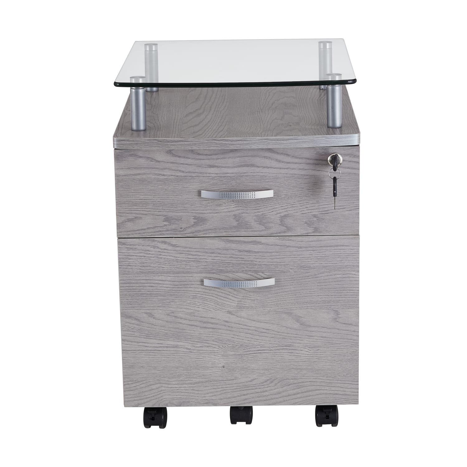 Techni Mobili 15-3/4inW x 17-1/2inD Lateral 2-Drawer Mobile Locking Glass Top File Cabinet, Gray - Image 5