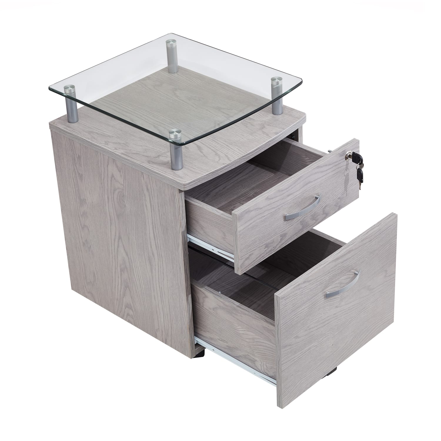 Techni Mobili 15-3/4inW x 17-1/2inD Lateral 2-Drawer Mobile Locking Glass Top File Cabinet, Gray - Image 6