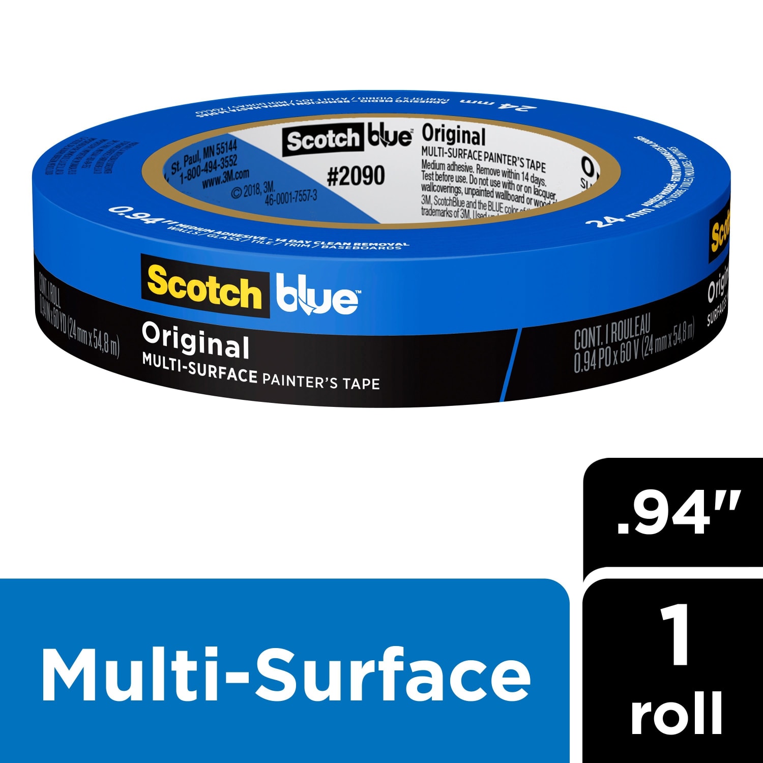 ScotchBlue Original Multi-Surface Painters Tape, 1 Tape Roll, 0.94 in x 60 yd, 3in Core, Paint Tape Protects Surfaces and Removes Easily, Multi-Surface Painting Tape for Indoor and Outdoor Use, Blue - Image 3
