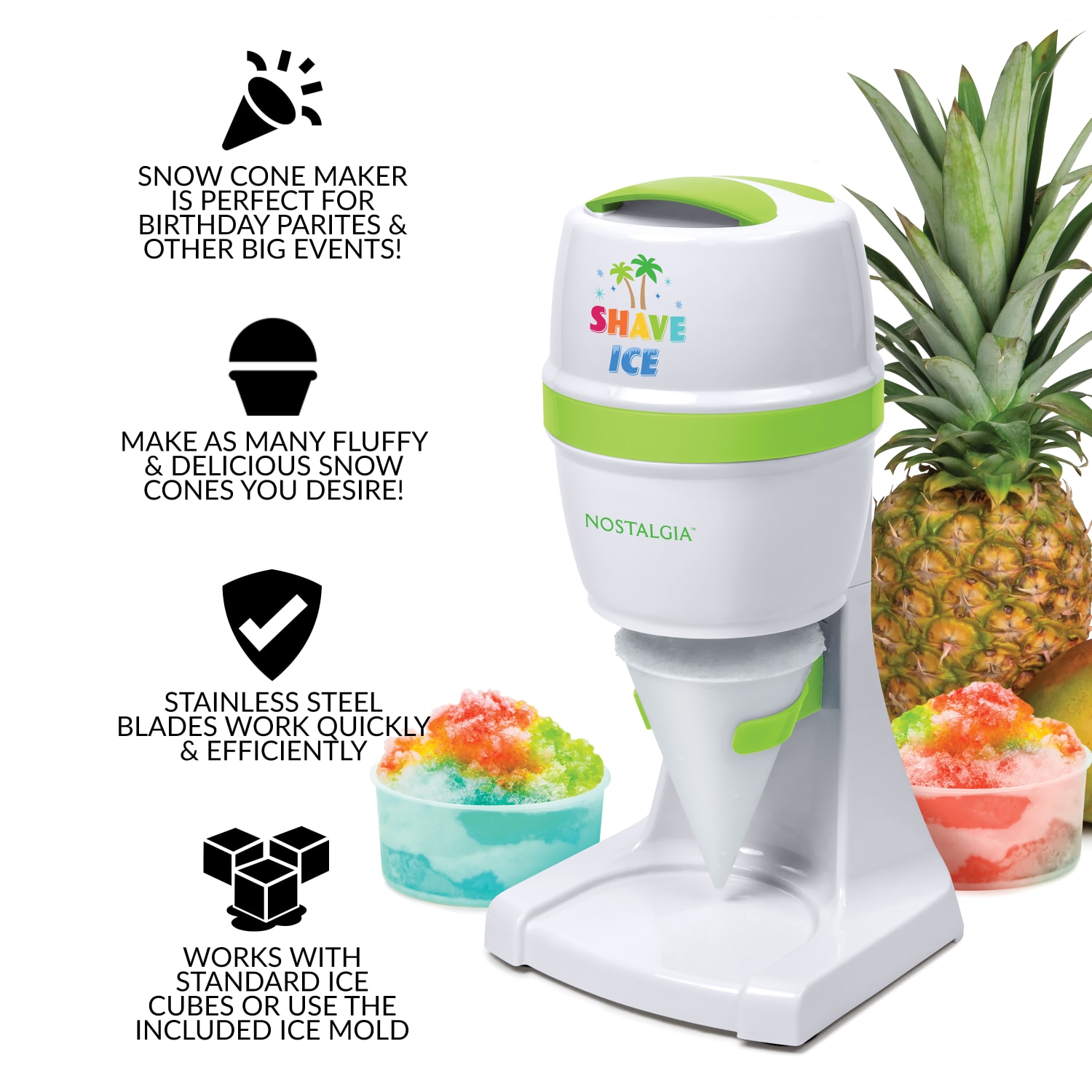 Nostalgia Electrics Electric Shave Ice & Snow Cone Maker, White/Green - Image 4