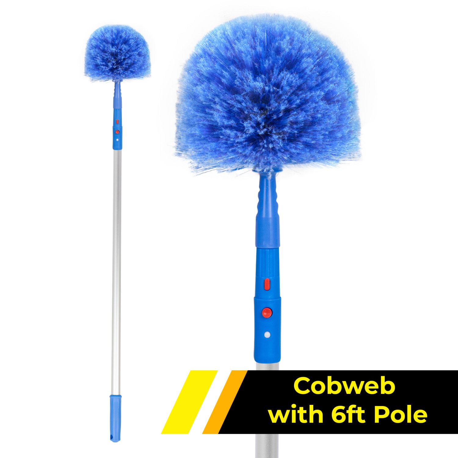 Gritt Commercial Cobweb Duster Brush With Telescopic Pole, 6-11/16in Brush/6ft Pole, Blue - Image 3