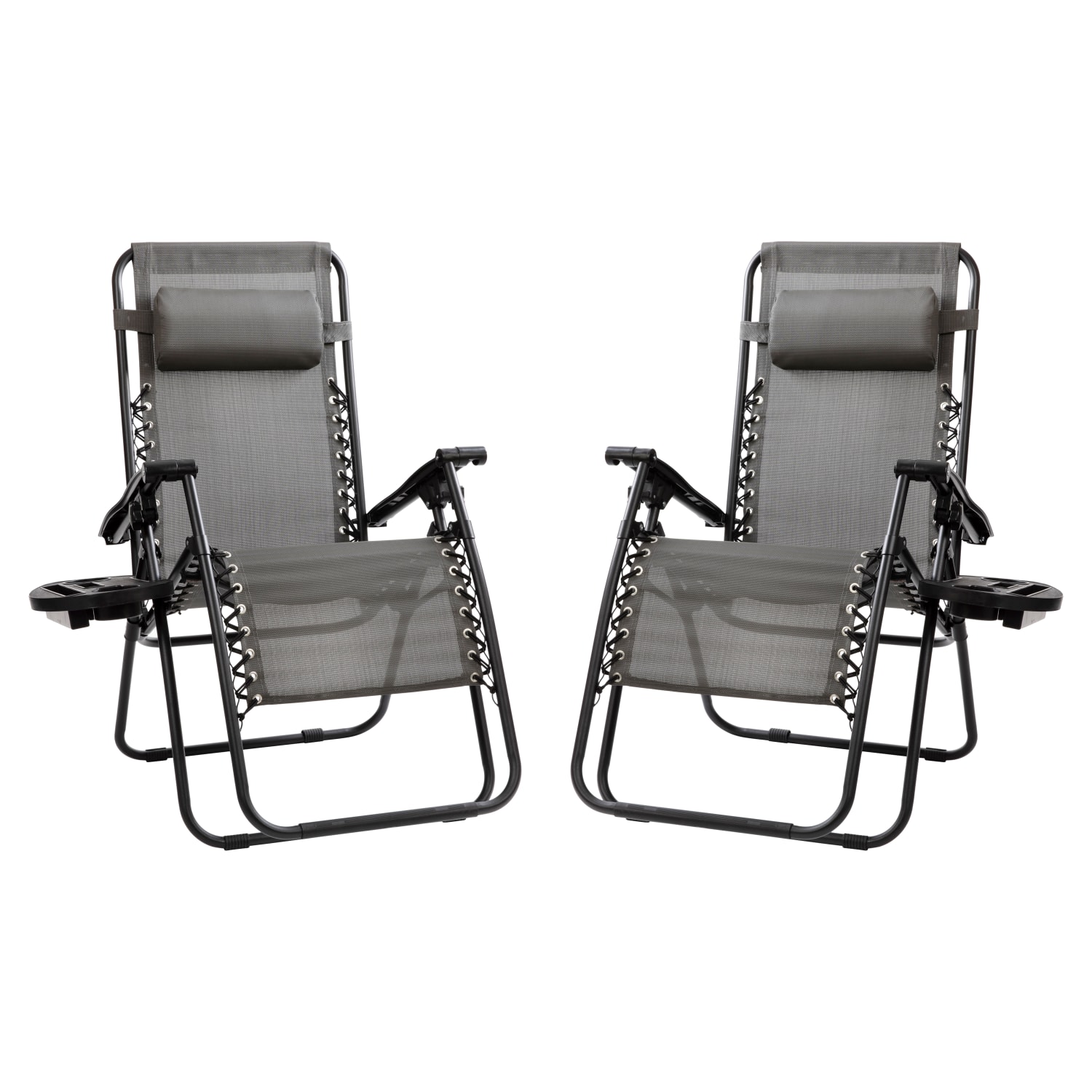 Flash Furniture Adjustable Folding Mesh Zero Gravity Reclining Lounge Chairs With Pillow And Tray, Gray/Black, Set Of 2 Chairs - Image 4